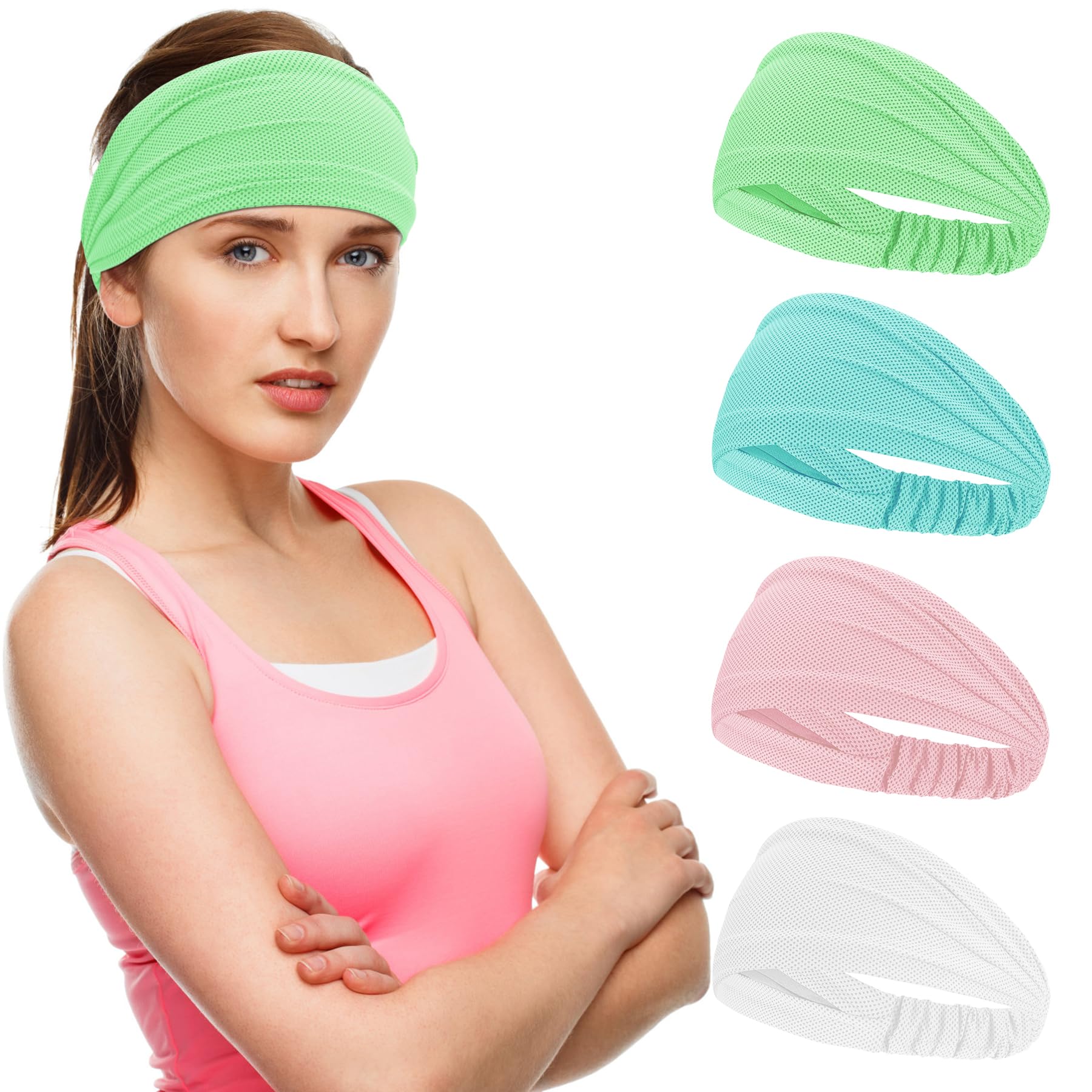 Cooling Workout Headbands for Women & Men - Stretchy Non-Slip Sweat Bands for Running, Yoga & Sports - Moisture Wicking Wide Headband for Gym, Tennis & Outdoor Activities