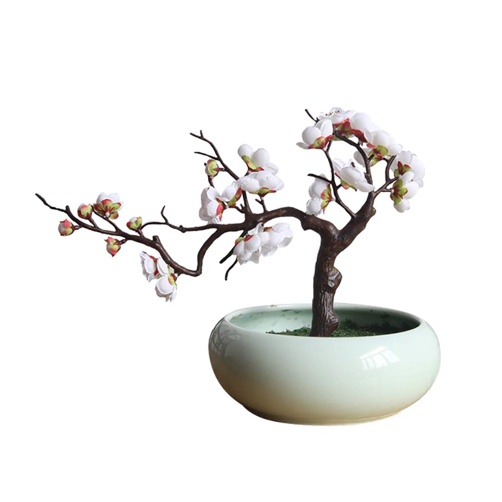 BaoST Artificial Plum Blossom Branches - 12 Pack White Fake Floral Stems for Wedding Decor, Home Office, Shop Display & Photo Props - Realistic Desktop Bonsai Flower Arrangement (No Pot Included)
