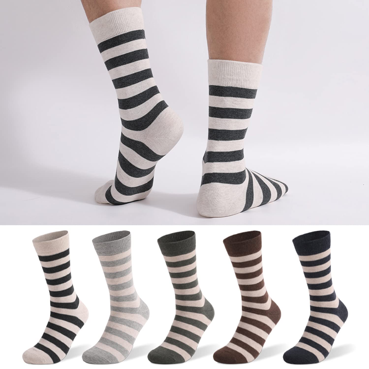 DRASEX Men's Colorful Cotton Crew Dress Socks - Funky Patterned Casual Socks for Work, Office & Daily Wear