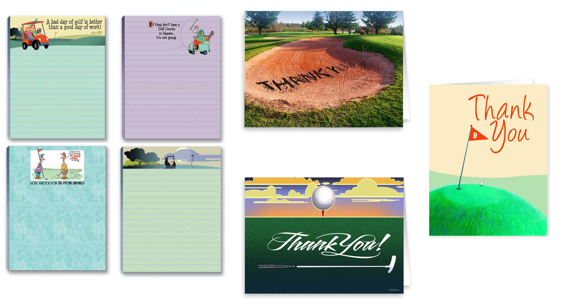 Funny Golf Notepads & Note Cards Set - 4 Pads & 12 Cards | USA Made | Perfect for Golf Lovers, Gifts & Office Use | Stonehouse Collection