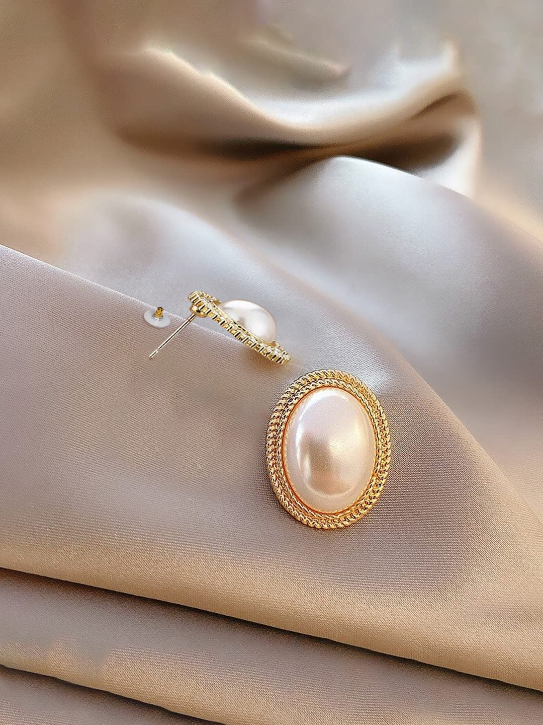 Elegant Gold-Toned Yellow Chime Pearl Stud Earrings for Women & Girls | Oval Shape Fashion Jewelry | Perfect for Parties, Weddings & Daily Wear