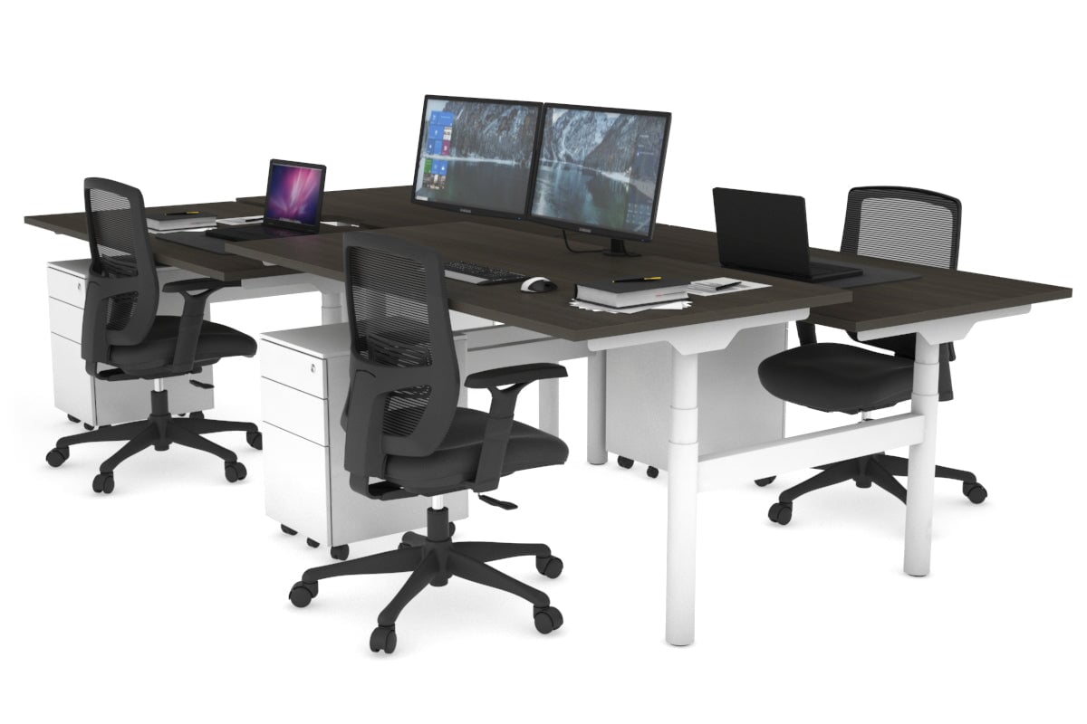 Flexi Premium Height Adjustable 4-Person H Bench Workstation - White Frame [1200L x 800W with Cable Management] - Ideal for Office, Coworking Spaces & Collaborative Work Environments