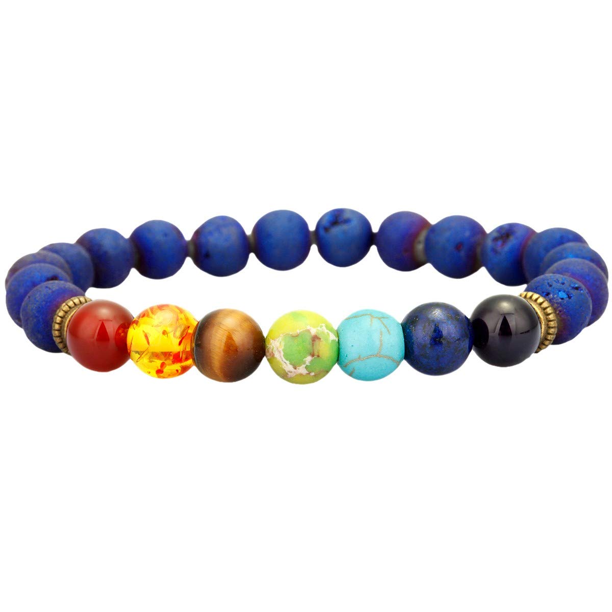 8mm Natural Lava Rock Beads Bracelet for Men & Women - 7 Chakra Healing Yoga Meditation Essential Oil Diffuser Jewelry - Perfect for Aromatherapy, Stress Relief & Spiritual Balance