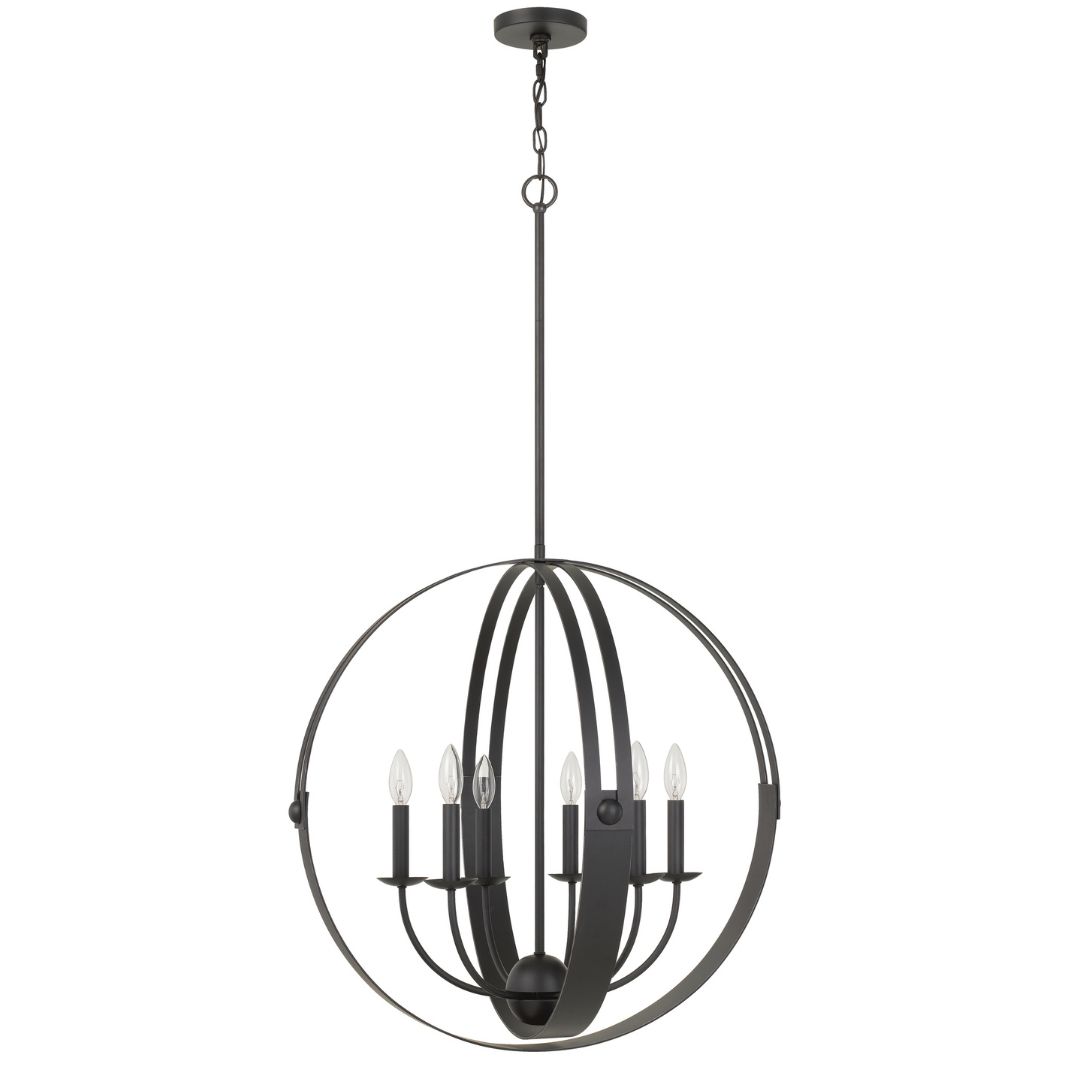 Cal Lighting 60W X 6 Valais Metal Chandelier - Modern Black Iron Ceiling Light Fixture for Dining Room, Bedroom & Living Room Decor