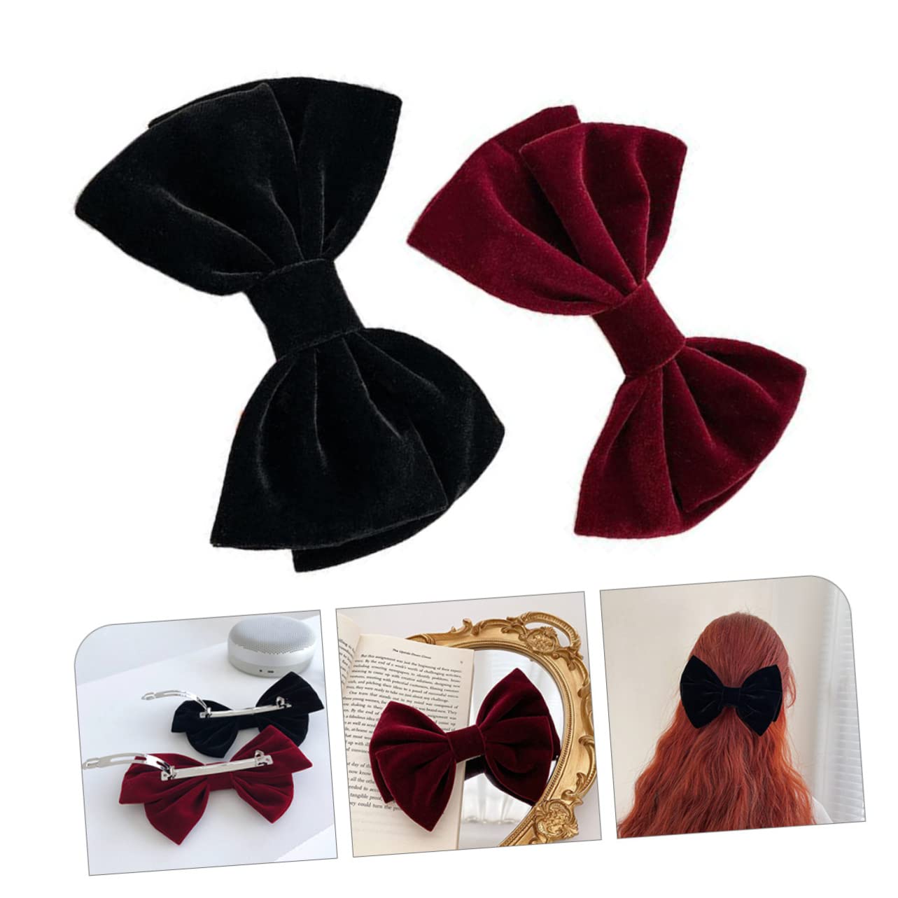 FRCOLOR 3 Sets Elegant Bow Hair Clips for Women - Large Hair Barrettes & Hairpins for Girls, Parties, Weddings & Special Occasions - 2pcs x 3 Pack - Perfect for Bridal, Prom, Birthday & Formal Events