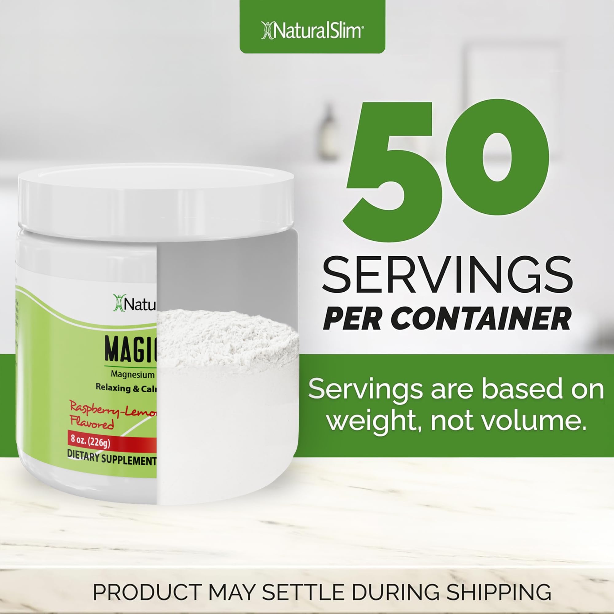 NaturalSlim MagicMag Pure Magnesium Citrate Powder Supplement - Stress Relief, Constipation Support, Muscle & Heart Health, Sleep Aid | Raspberry Lemon Flavor Drink Mix (8oz) for Active Lifestyles & Wellness Routines
