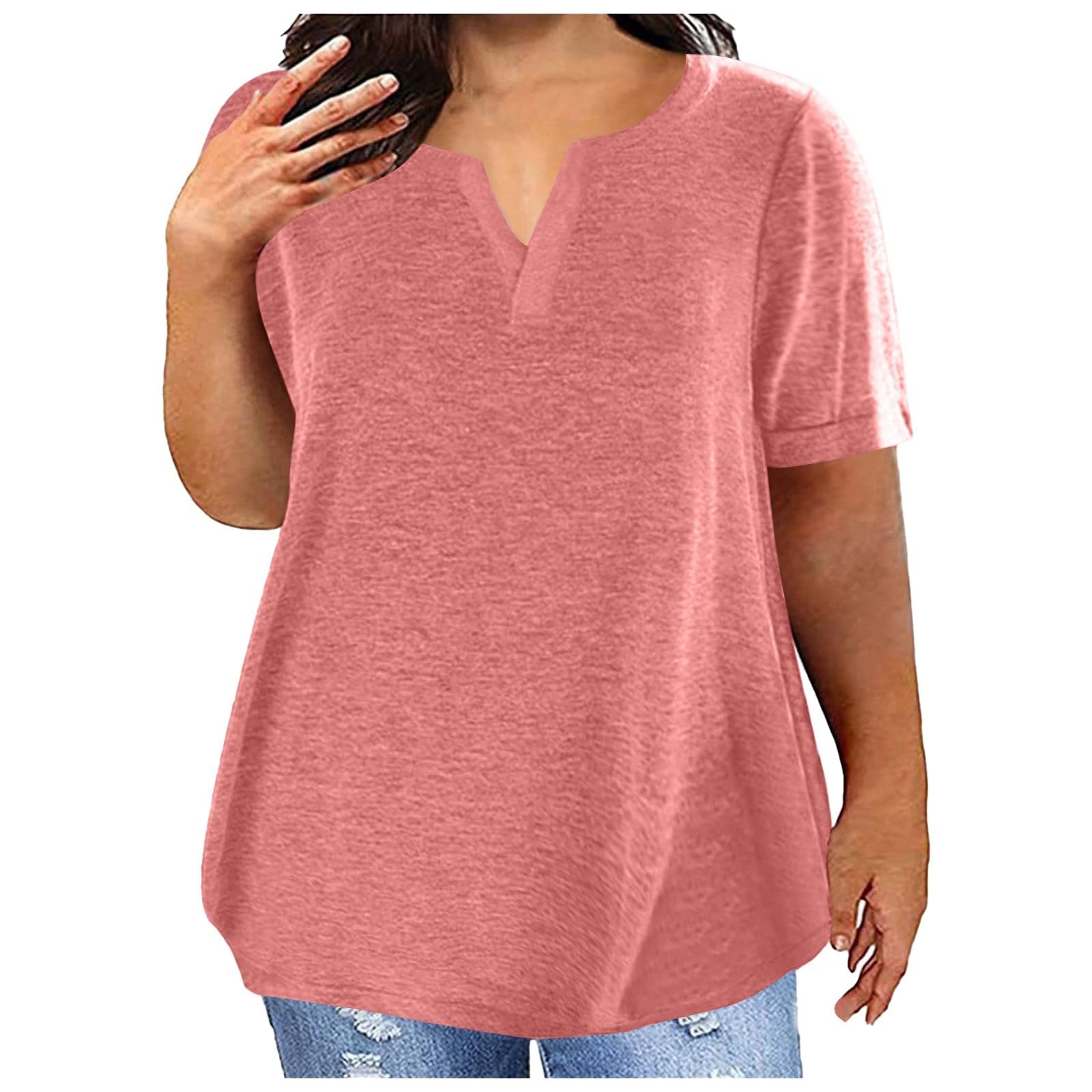 Plus Size V-Neck Loose Fit Women's T-Shirts - Summer Short Sleeve Solid Color Comfortable Tunic Blouse | Casual Wear, Office Outfits & Vacation Style