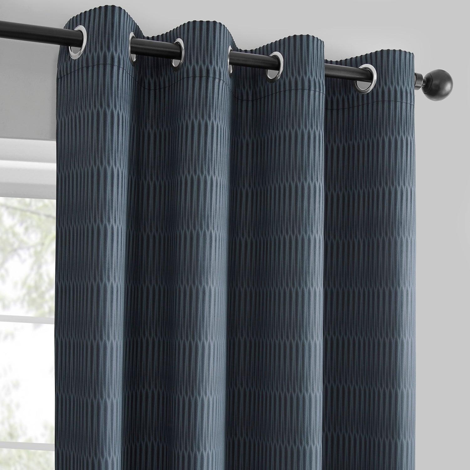Deep Blue Abstract Grommet Blackout Curtains - Embossed Velvet Window Drapes for Living Room & Bedroom - Noise Reducing & Room Darkening Window Treatments for Home Decor