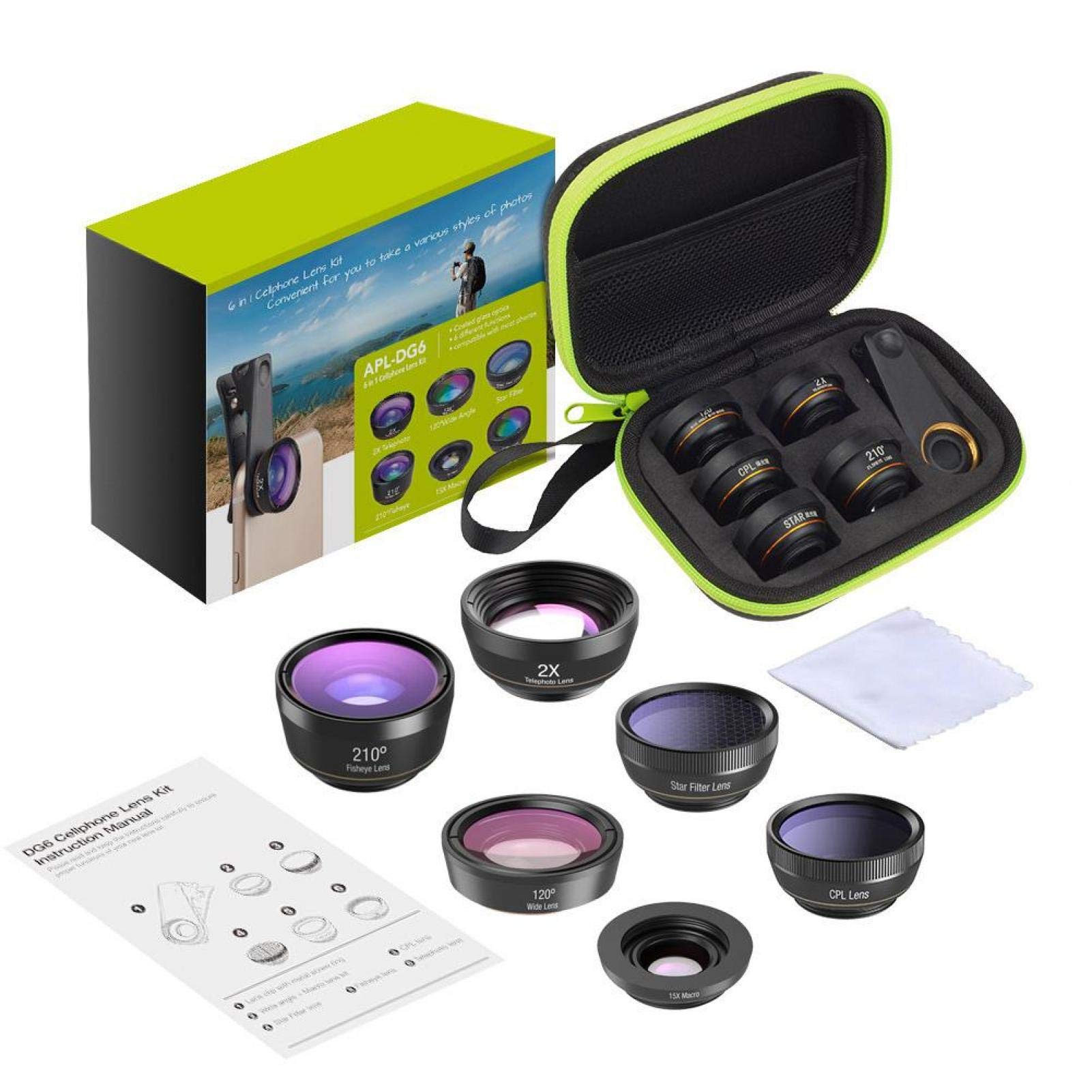 6-in-1 Smartphone Camera Lens Kit - Wide Angle, Fisheye, Macro, CPL & Starlight Lenses for iPhone & Android - Perfect for Travel, Vlogging & Close-Up Photography