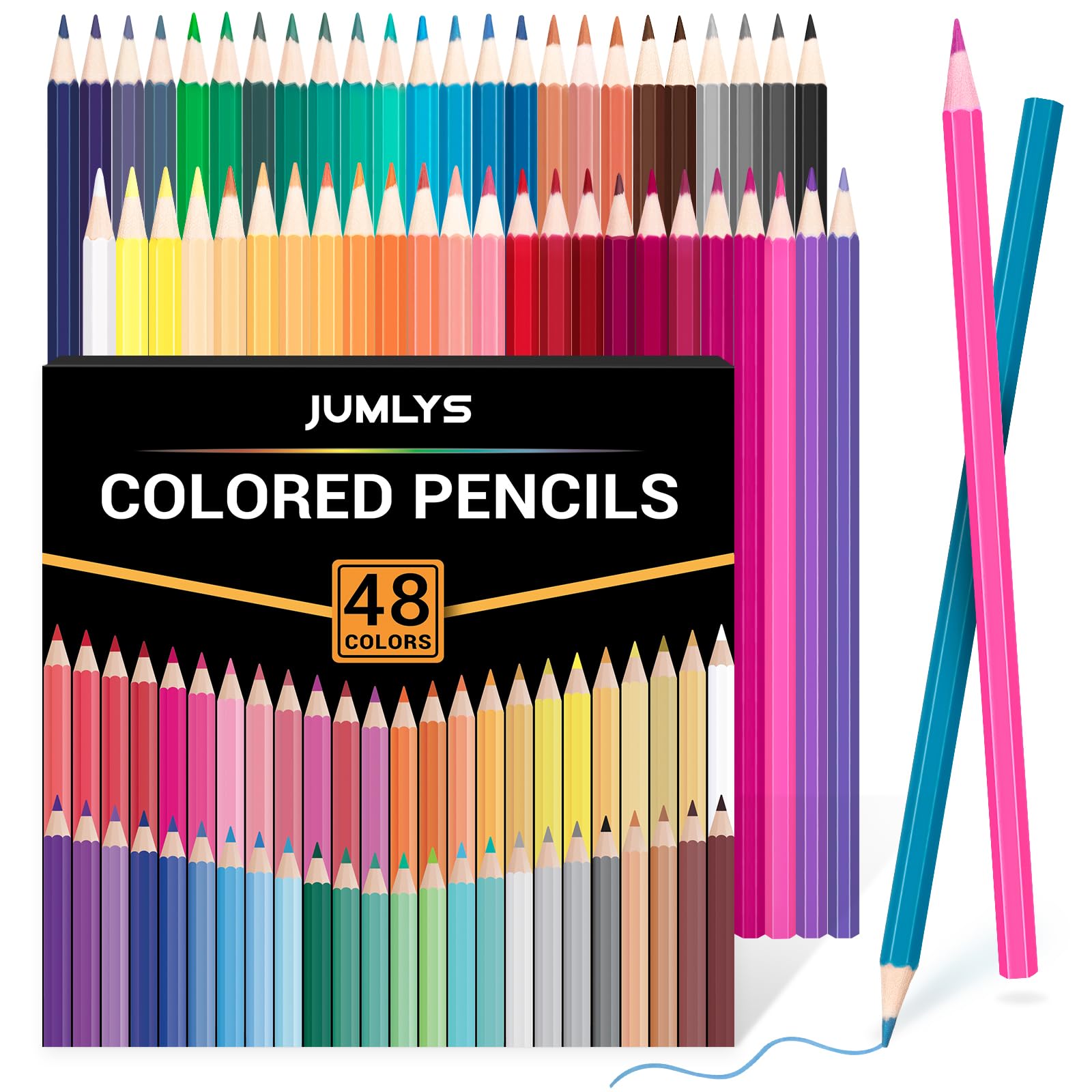 Jumlys 48 Pack Pre-Sharpened Colored Pencils Set - Vibrant Art Supplies for Kids & Adults - Perfect for Sketching, Coloring Books, Painting & DIY Projects - Great Gift for Artists & Beginners