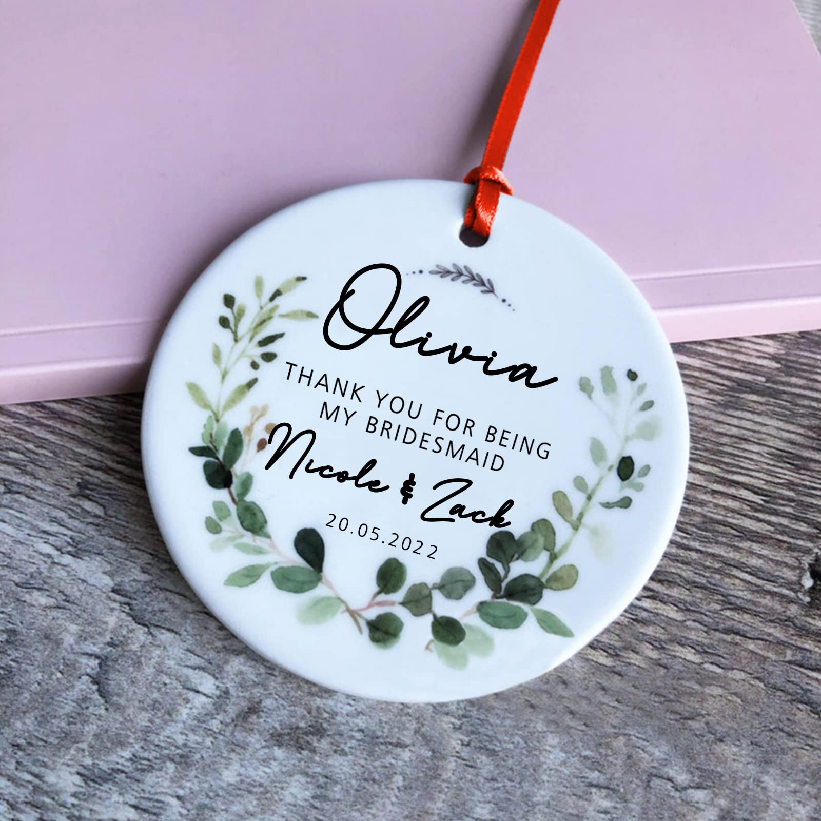 Personalized Bridesmaid Ornament - Custom Wedding Keepsake Gift from Bride to Bridesmaid, Unique Bridal Party Thank You Gift - Perfect for Wedding Decor, Bridal Shower Favors & Anniversary Celebrations
