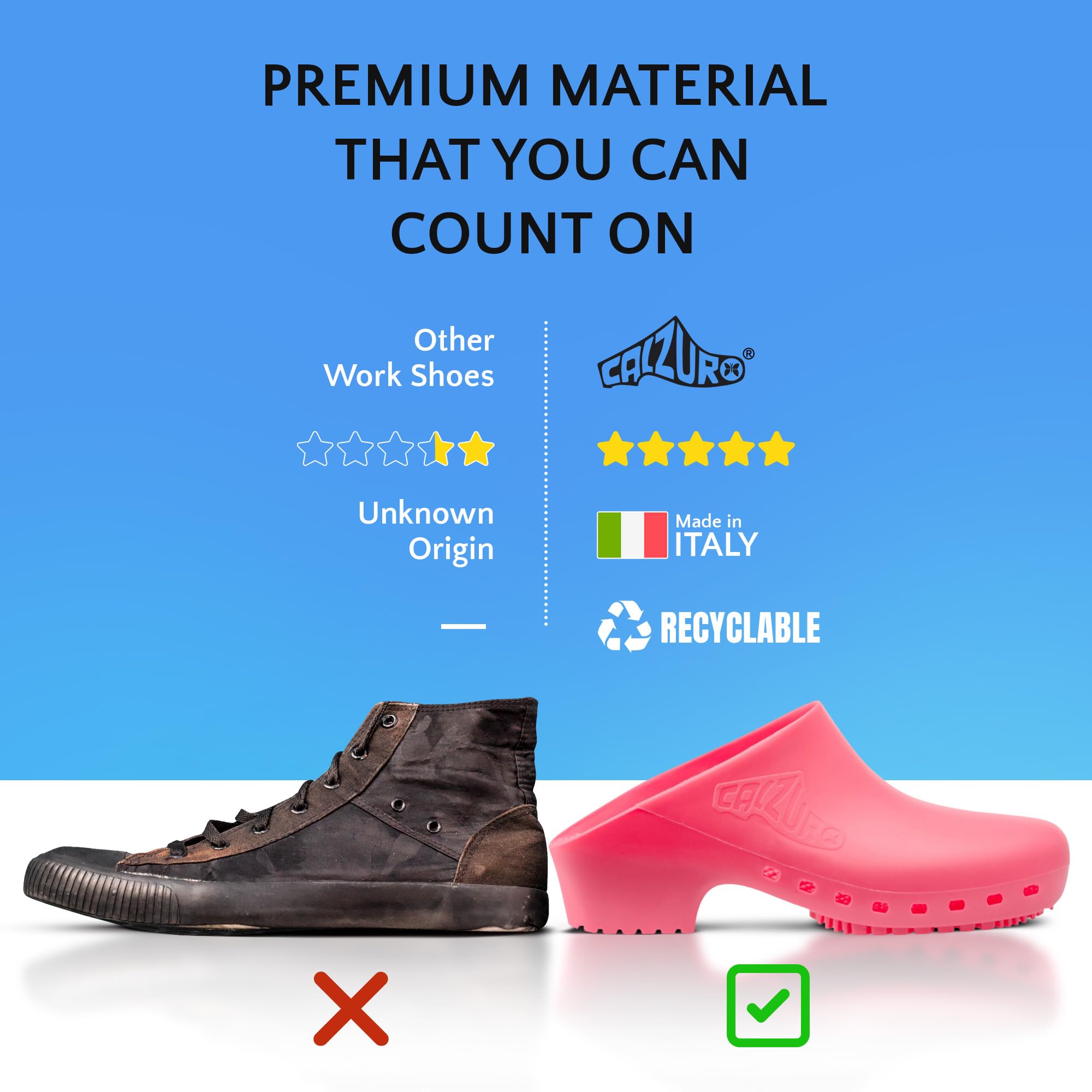 CALZURO Classic Work Clogs Without Holes - Unisex Nursing & Kitchen Shoes - Non-Slip, Autoclavable Rubber Clogs for Women & Men - Perfect for Healthcare, Food Service & Laboratory Professionals