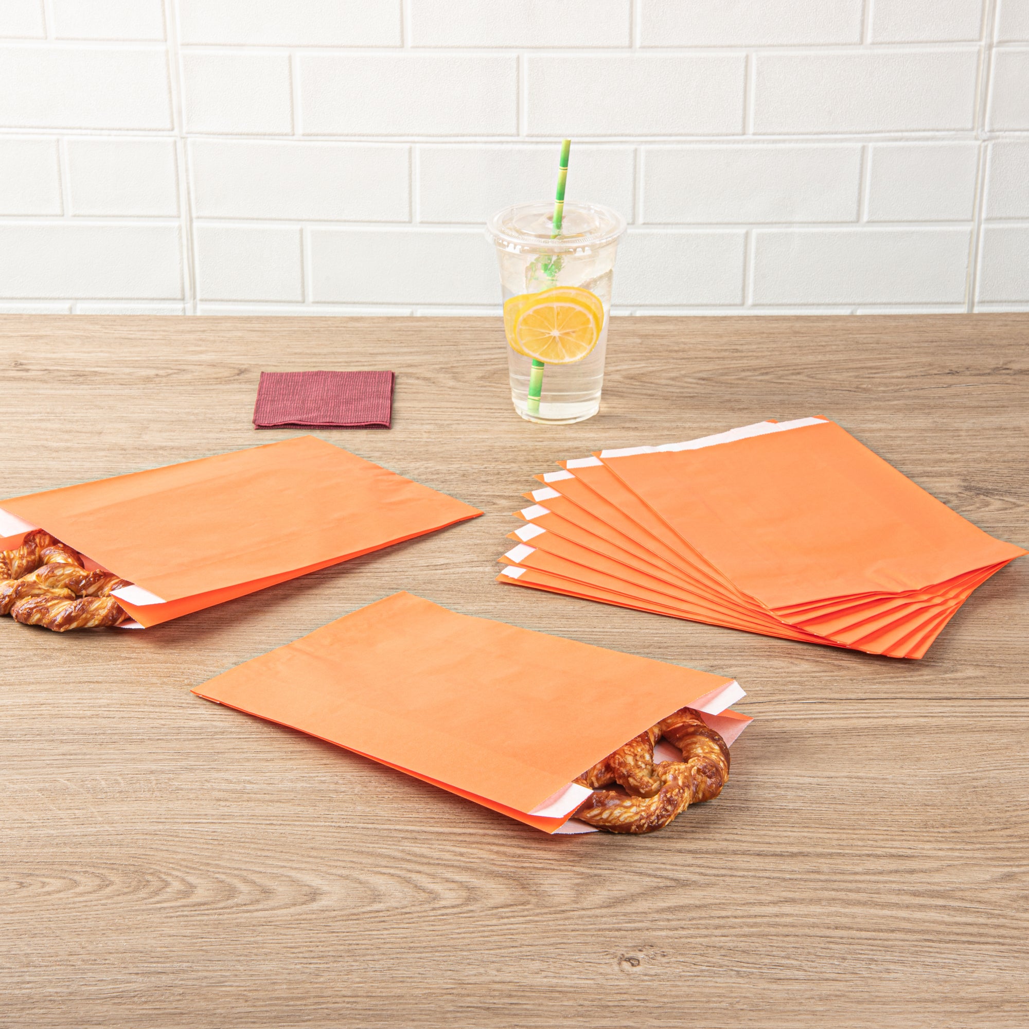 Eco-Friendly Orange Paper French Fry & Snack Bags - 7x3x11 Inches, 100 Count Box - Perfect for Fast Food, Parties, and Takeout