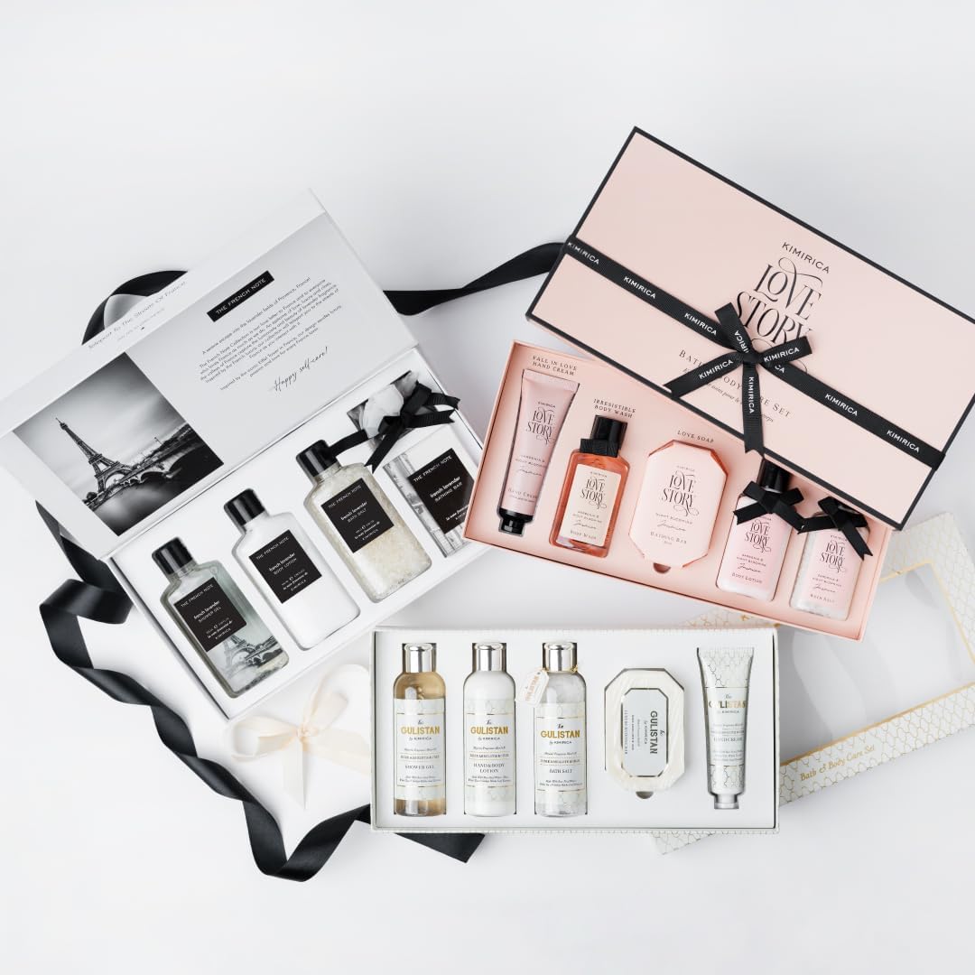 Kimi.rica Love Story Luxury Bath & Body Care Gift Set - 5-Piece Box with Bath Salt, Body Wash, Lotion, Soap & Hand Cream | Vegan Spa Essentials for Men & Women | Perfect for Anniversary, Valentine's Day & Self-Care Gifts | Premium Gift Packaging