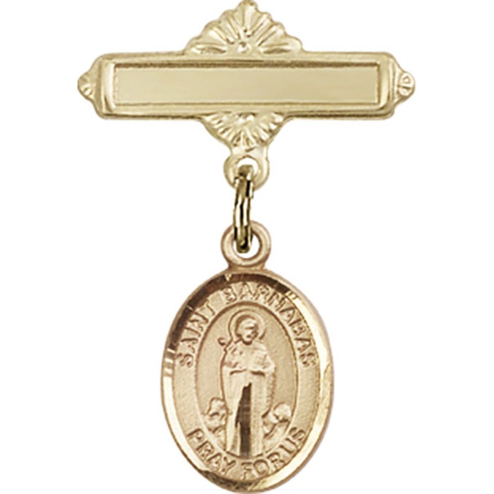 St. Barnabas Gold Filled Baby Badge Charm - 1 X 5/8 Inch Polished Pin for Christening, Baptism & Baby Shower Gifts - Elegant Keepsake for Newborns & Godchildren