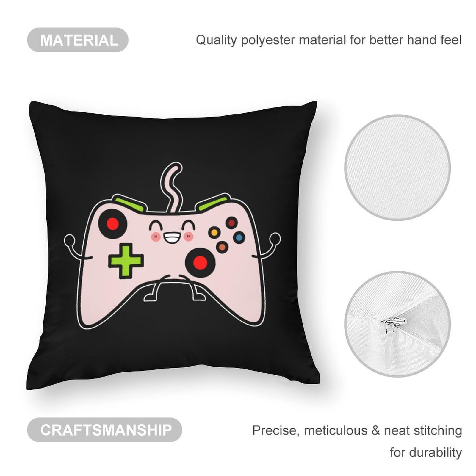 Soft 18x18 Inch Video Game Controller Polyester Pillow Cover - Breathable Cushion Case for Gaming Room, Bedroom & Sofa Decor - 1 Piece Washable Pillowcase for Gamers