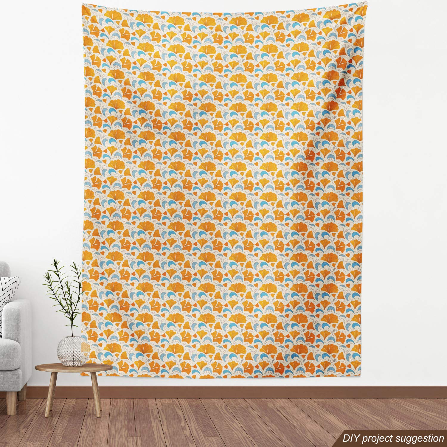 Ambesonne Floral Leaves Fabric by The Yard - Modern Romantic Blossom Petal Design for Upholstery, Curtains & Home Decor | 10 Yards Orange Blue Beige | Perfect for DIY Projects, Sofa Covers & Decorative Pillows
