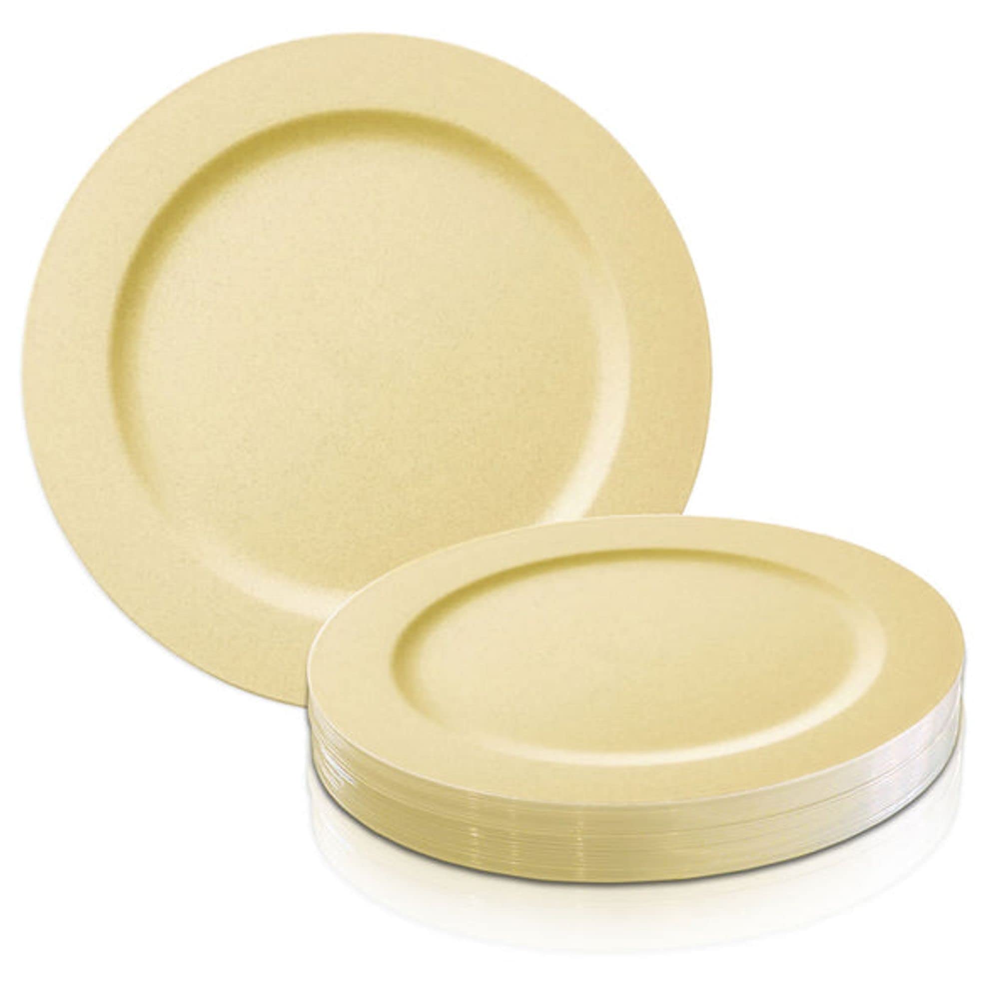 Elegant Disposable Plastic Party Dinnerware Set - Matte Dinner Plates, Salad Plates, Cutlery (Spoons, Forks, Knives) & Cups Bulk 60-Piece Set for Weddings, Birthdays, Catering & Events - Bright Yellow