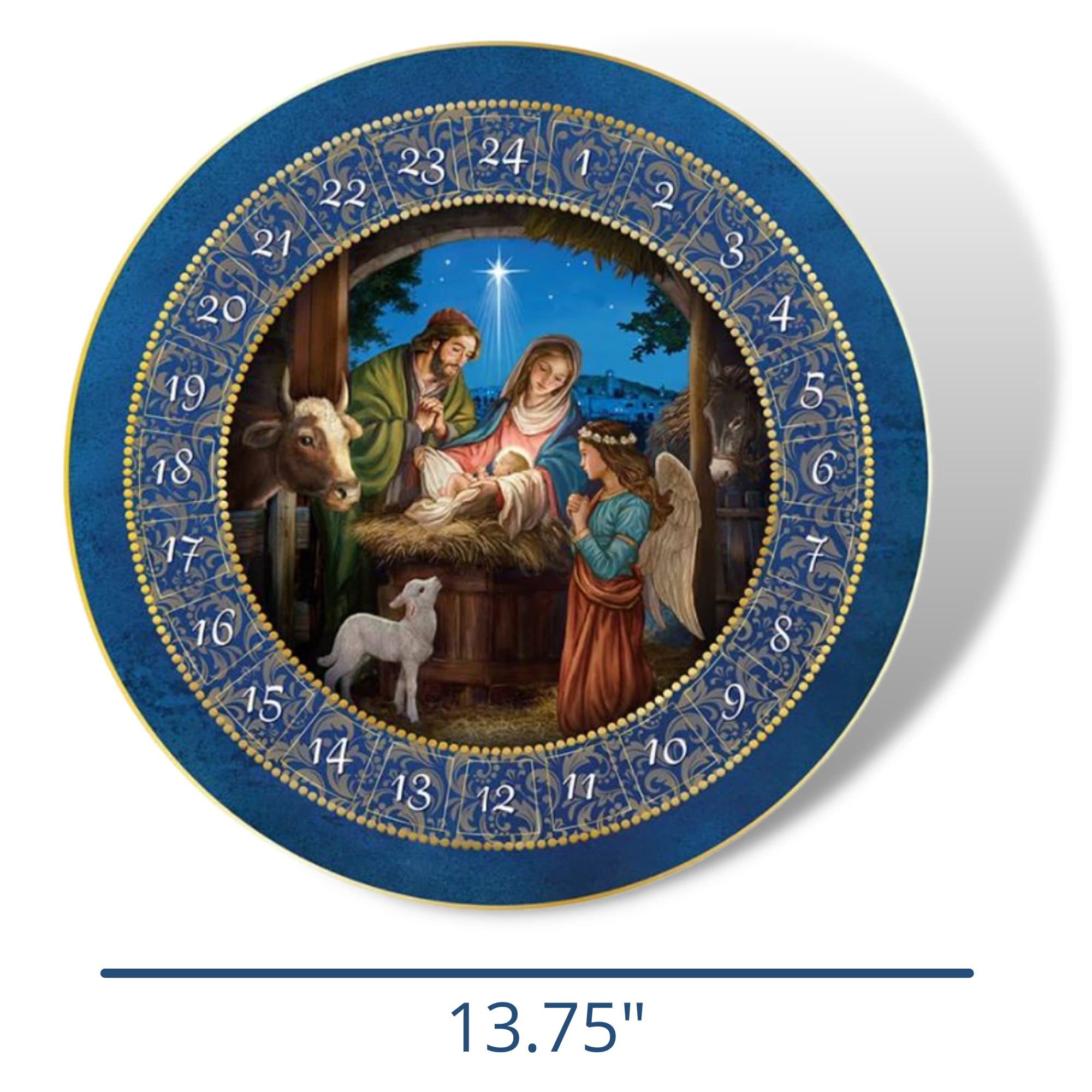 Needzo 13.75 Inch Round Hanging Catholic Advent Calendar 2024 - Nativity Scene Christmas Countdown with Daily Bible Verses | Religious Holiday Decor for Home, Church & Classroom