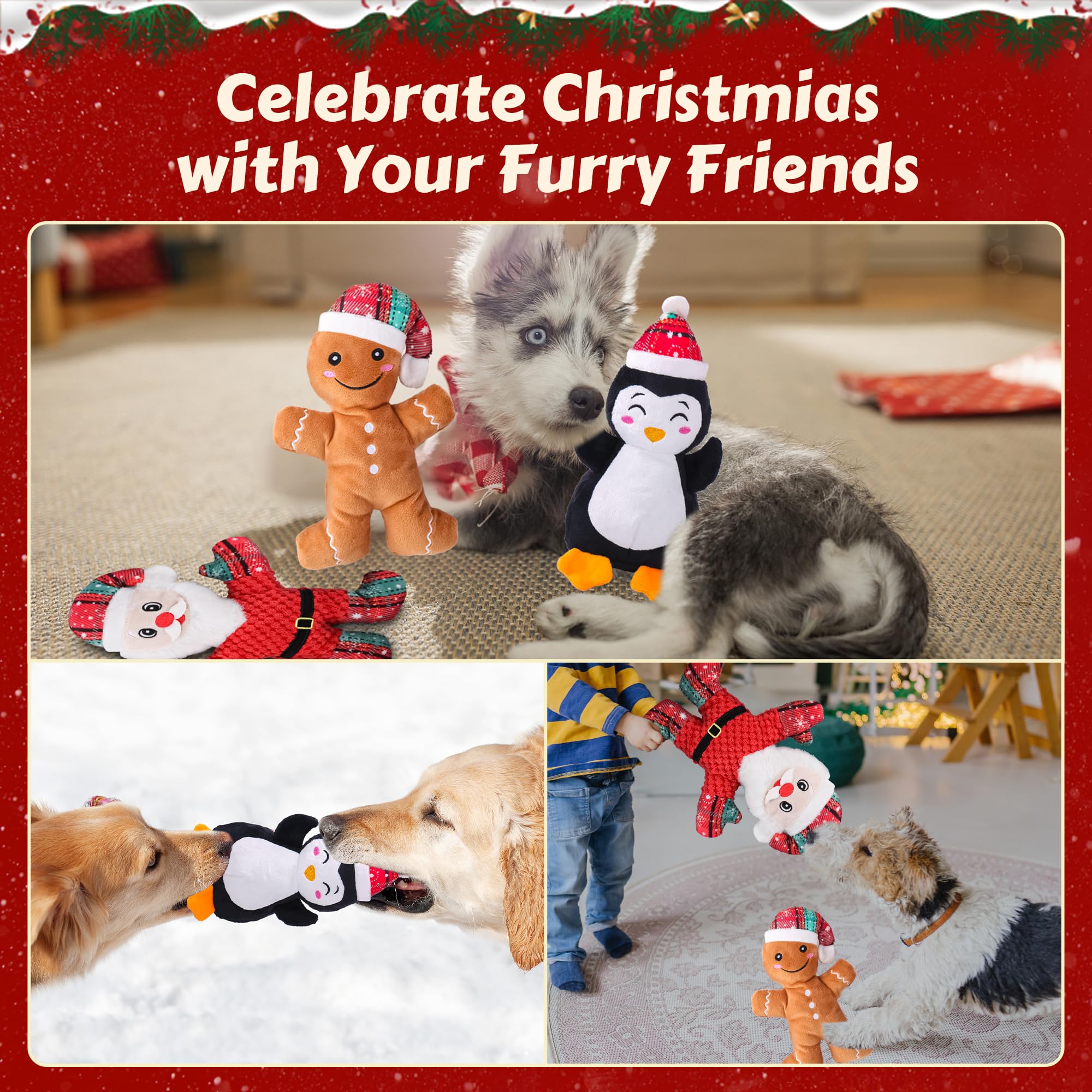Durable Squeaky Dog Toys 3-Pack with Rope for Teeth Cleaning - Interactive Cotton Plush Chew Toys for Small & Large Dogs | Perfect for Playtime, Training & Dental Care