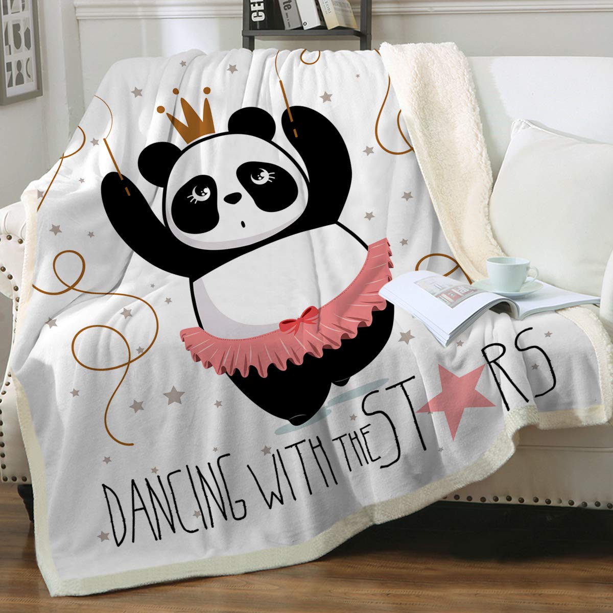 Sleepwish Panda Ballet Dancer Sherpa Fleece Blanket - Soft Cozy Throw for Bed, Couch, Travel & Outdoor Activities - Perfect for Camping, Picnics, Dance Practice & Gift Giving - Twin Size 60x80 Inches