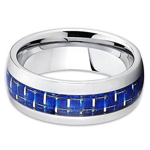 Premium Carbon Fiber Blue Tungsten Wedding Band for Men & Women - 8mm Comfort Fit Anniversary & Engagement Ring - Ideal for Everyday Wear, Special Occasions & Couples Gifts