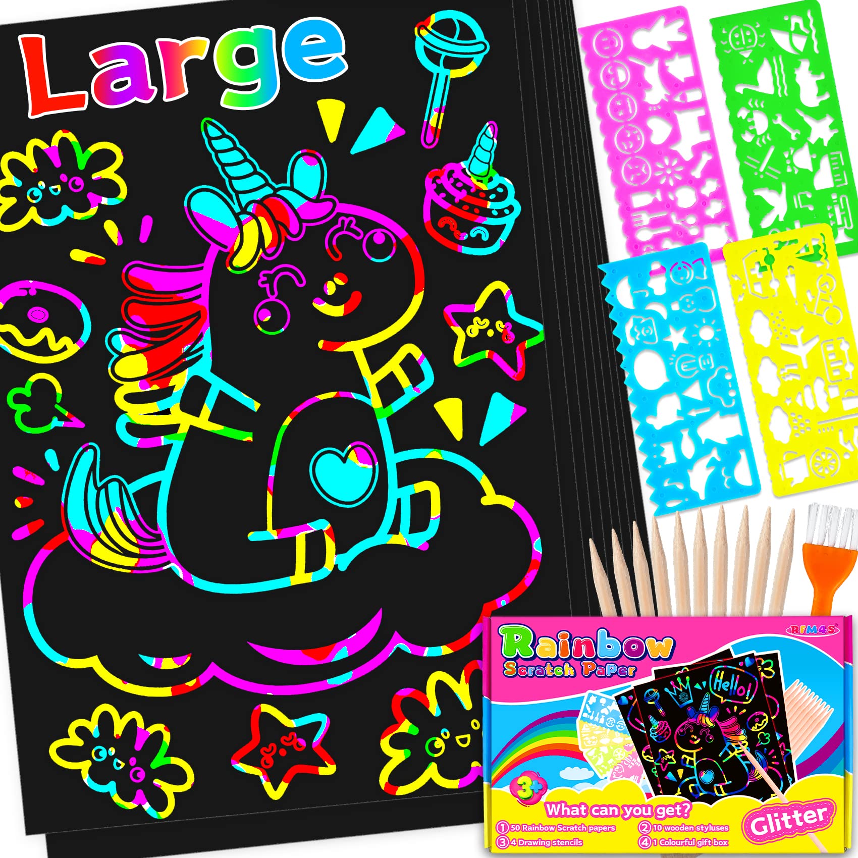 HD Colored Scratch Paper - 9.5 x 6.7 Inch Rainbow Scratch Art Kit for Kids, DIY Craft Supplies with Wooden Stylus, Perfect for Christmas Activities, Birthday Parties & Creative Play | Fun Classroom & Home Art Project