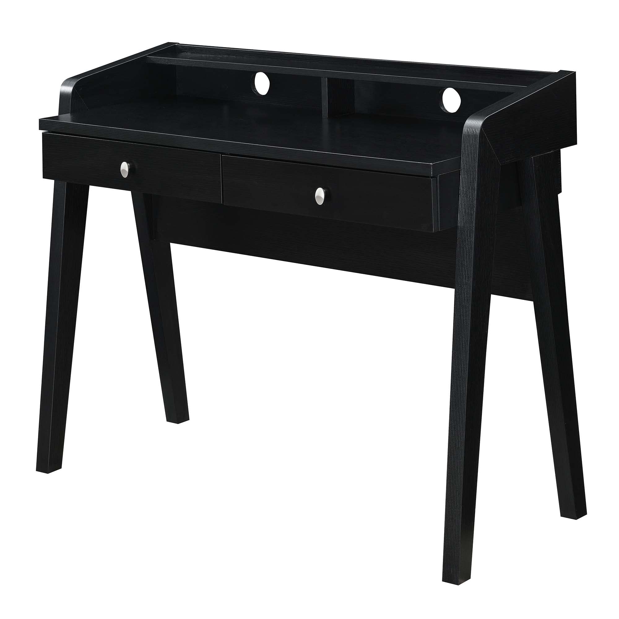 Convenience Concepts Newport Deluxe 2-Drawer Writing Desk with Storage Shelf - Black Finish for Home Office & Study Room