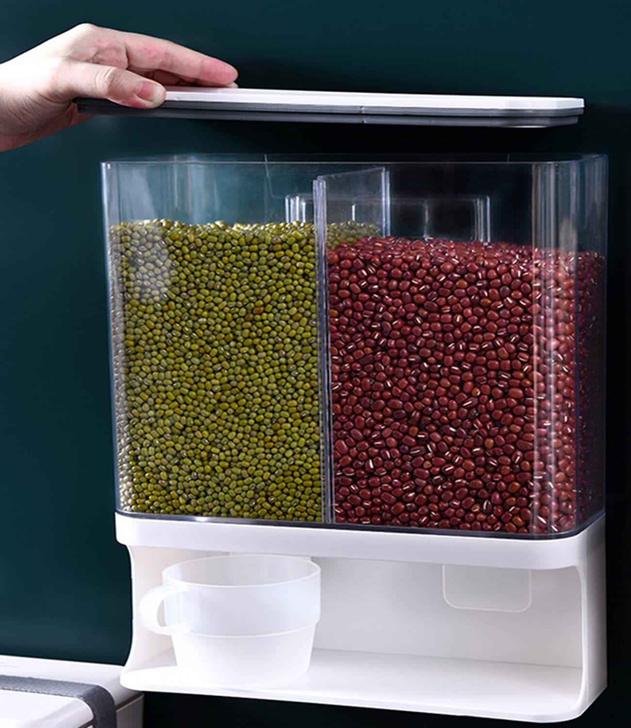 Wall-Mounted Dry Food Dispenser - 3000ml Clear Plastic Storage Container with Airtight Lid for Rice, Grains, Candy & Coffee Beans | Perfect for Kitchen Pantry Organization & Bulk Food Storage