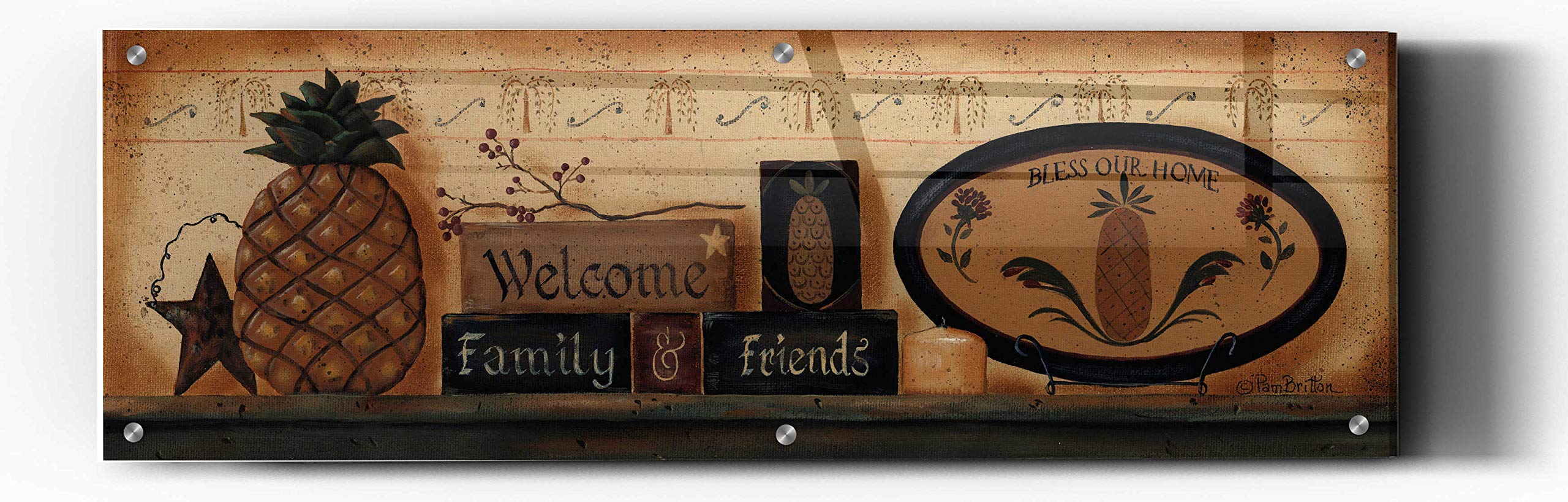 Pam Britton 'Welcome Family & Friends' Acrylic Glass Wall Art - 48x16 Inches - Modern Home Decor for Living Room, Entryway & Office