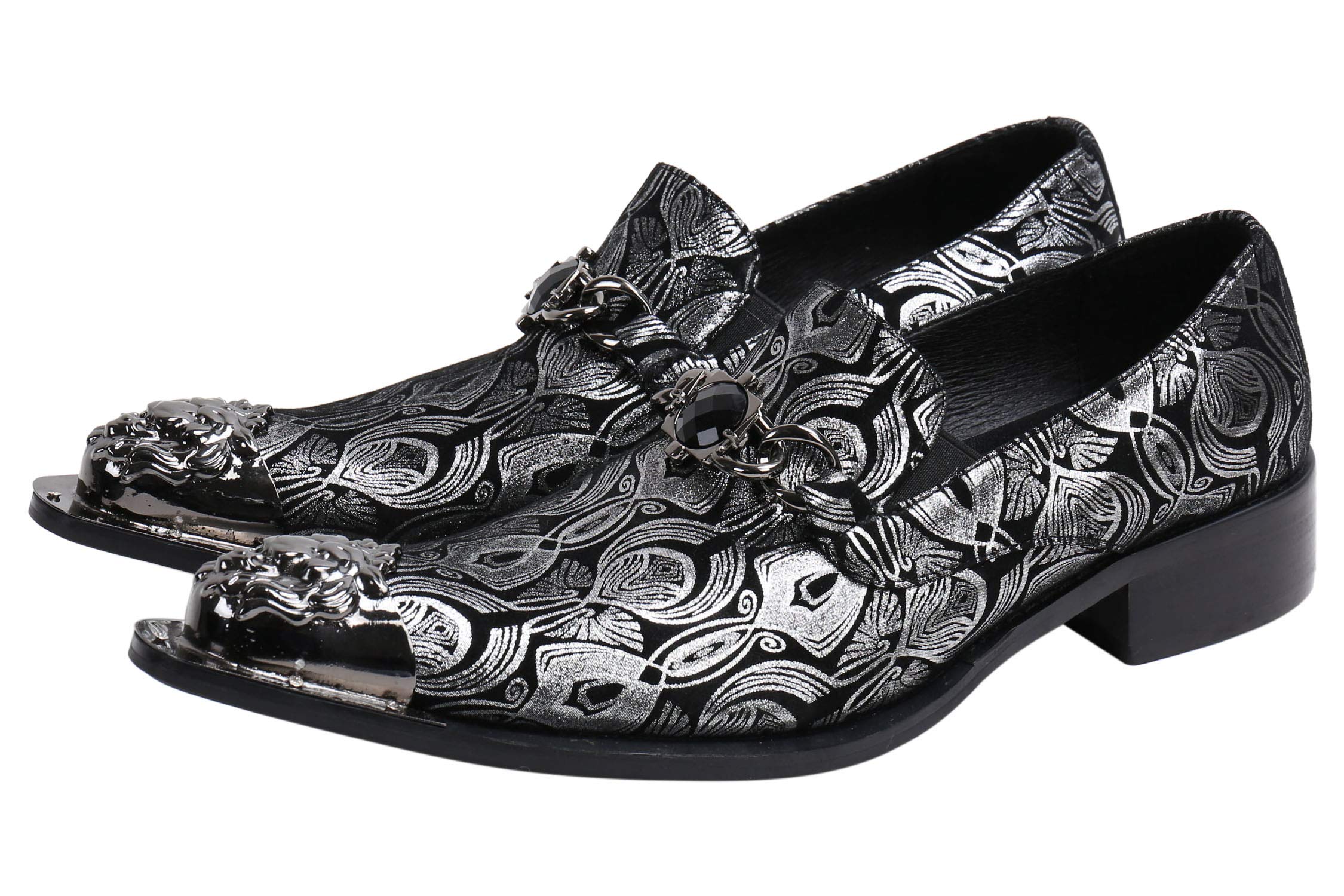 Santimon Men's Pointed Toe Loafers - Western Dress Shoes with Rhinestone Buckle & Metal Tip | Genuine Leather Slip-On Shoes for Casual, Office & Party Wear