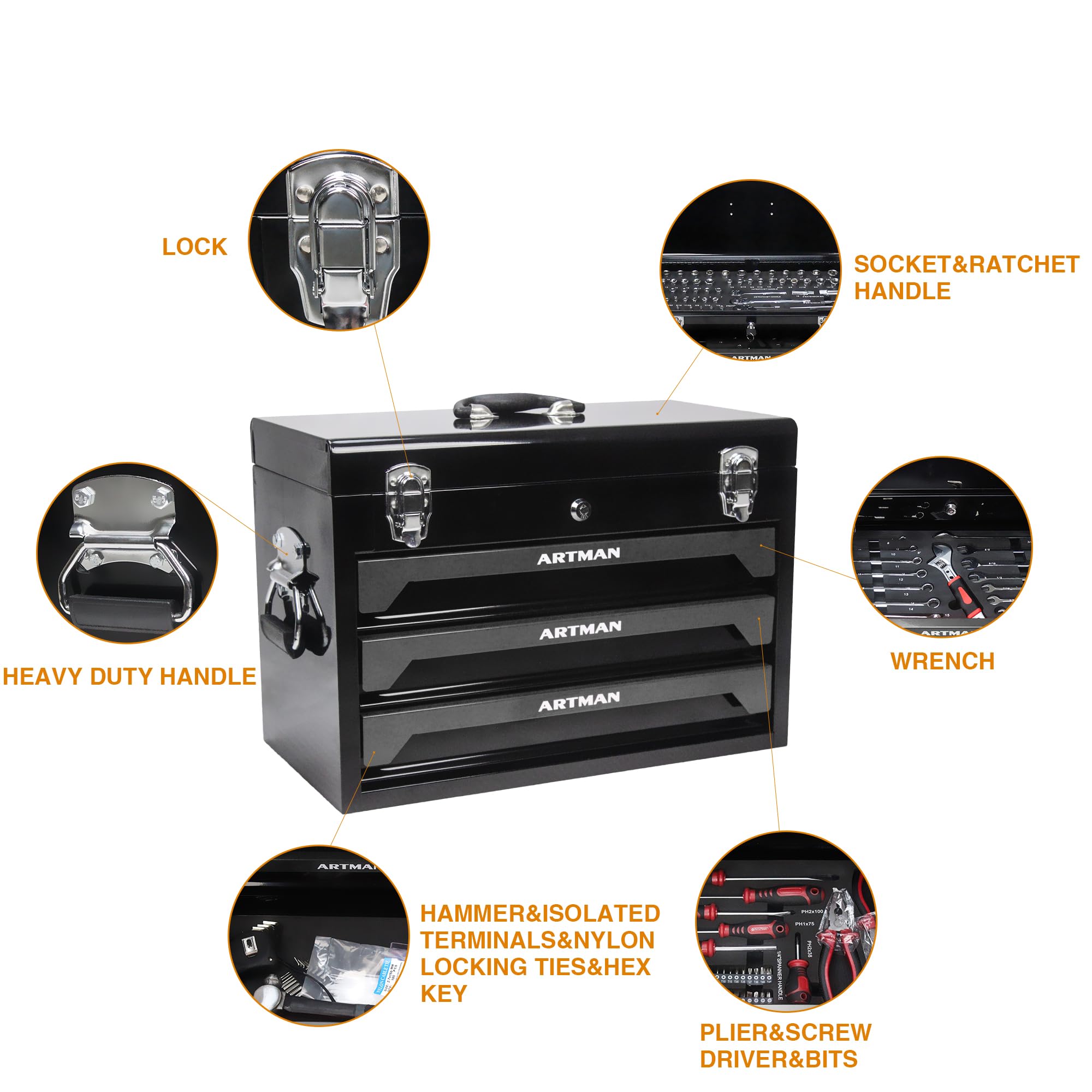 439-Piece Professional Mechanic Tool Set with 4-Tier Socket Wrench, Ratchet & Plier - 3-Drawer Toolbox for Home Repairs, Auto Maintenance & DIY Projects (Black)