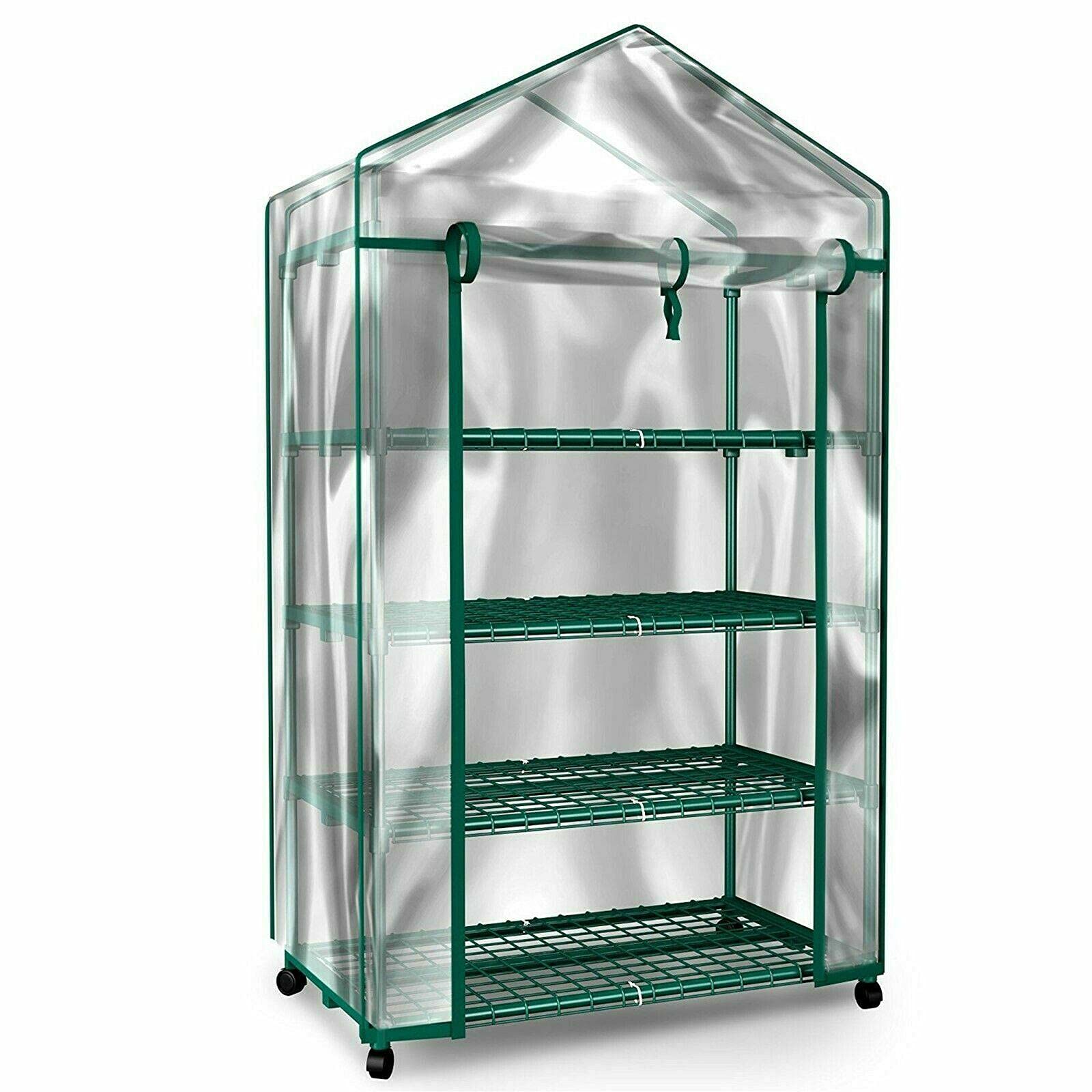 Silver Greenhouse with Locking Wheels & Cover - 4-Tier Portable Indoor/Outdoor Grow Tent for Plants, Herbs & Vegetables - Perfect for Gardening, Winter Protection & Small Spaces