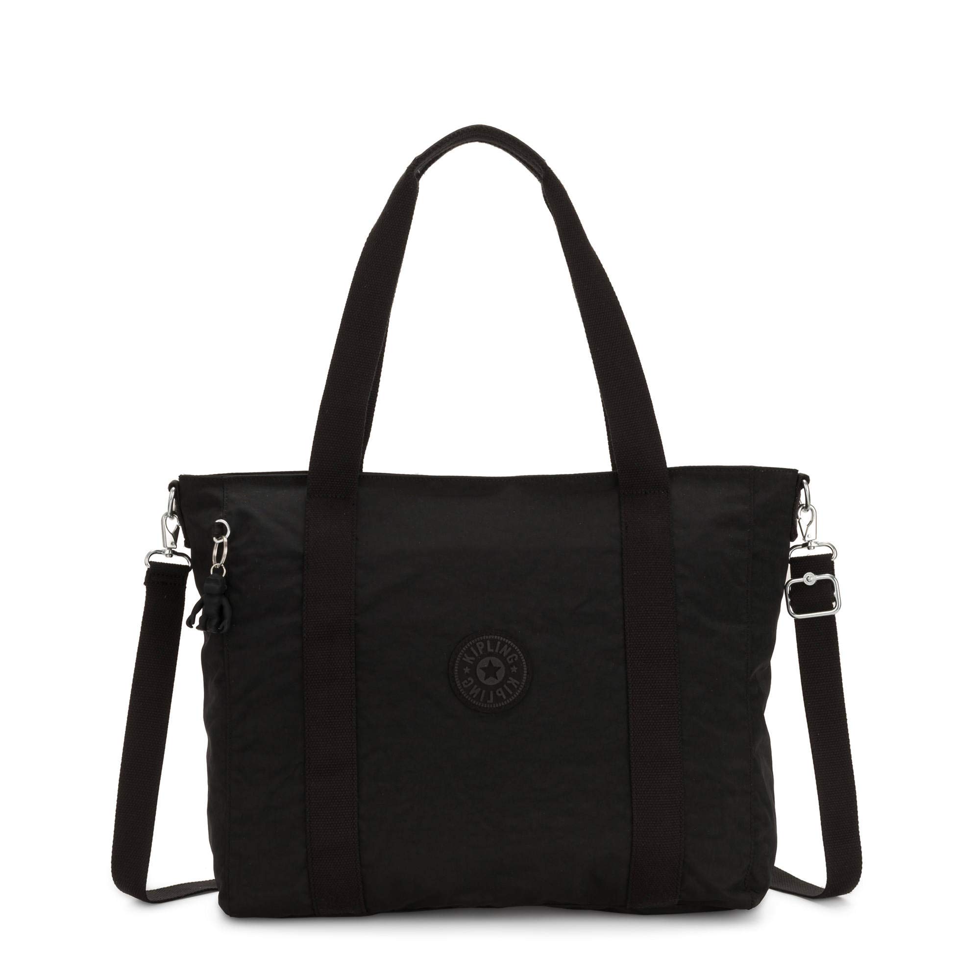 Kipling Women's Asseni Tote Bag - Lightweight Nylon Shoulder Purse for Everyday Use, Black Noir - Perfect for Work, Travel & Shopping