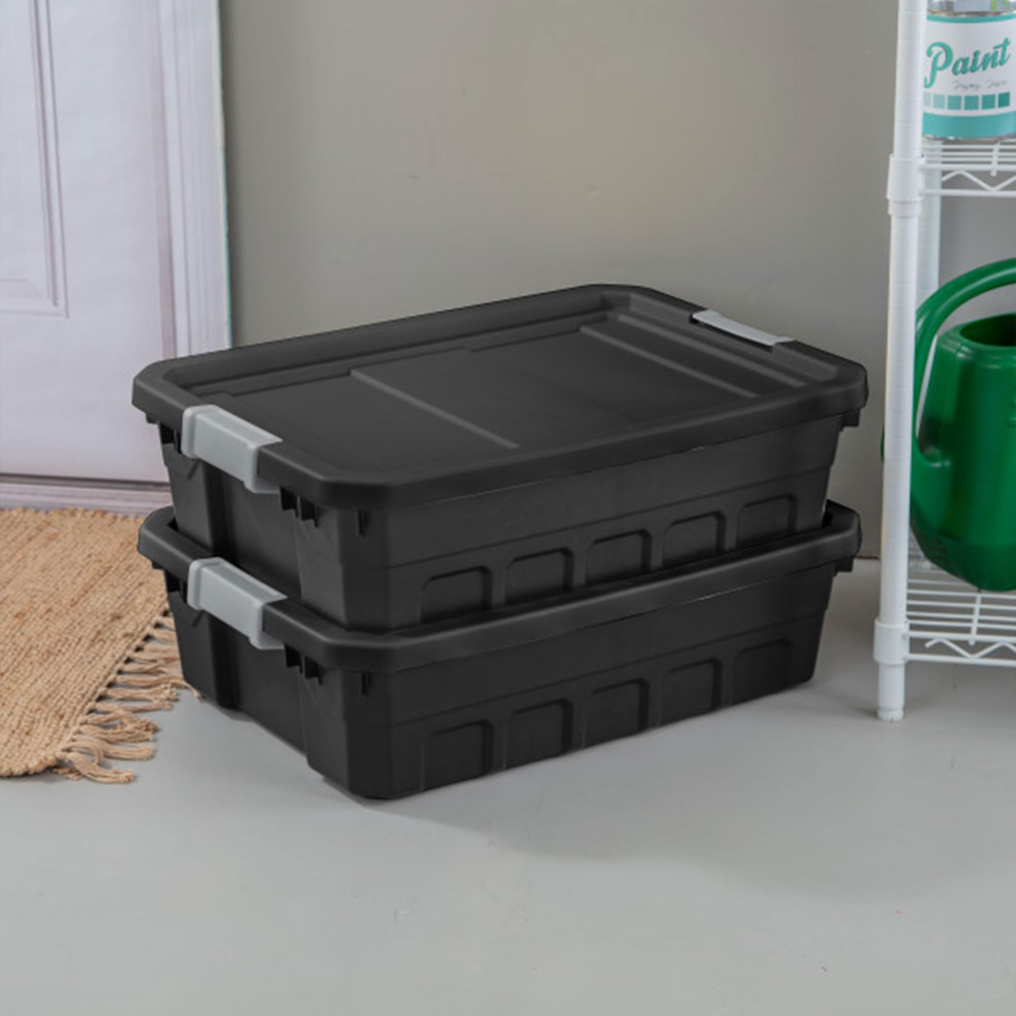 Sterilite 6-Pack 10 Gallon Black Plastic Storage Bins with Lids - Stackable Organizing Containers for Home, Office & Garage Storage Solutions