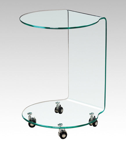 EMF M008 All Glass Round Side Table with Wheels - Modern Living Room, Bedroom, or Office Accent Table for Home Decor