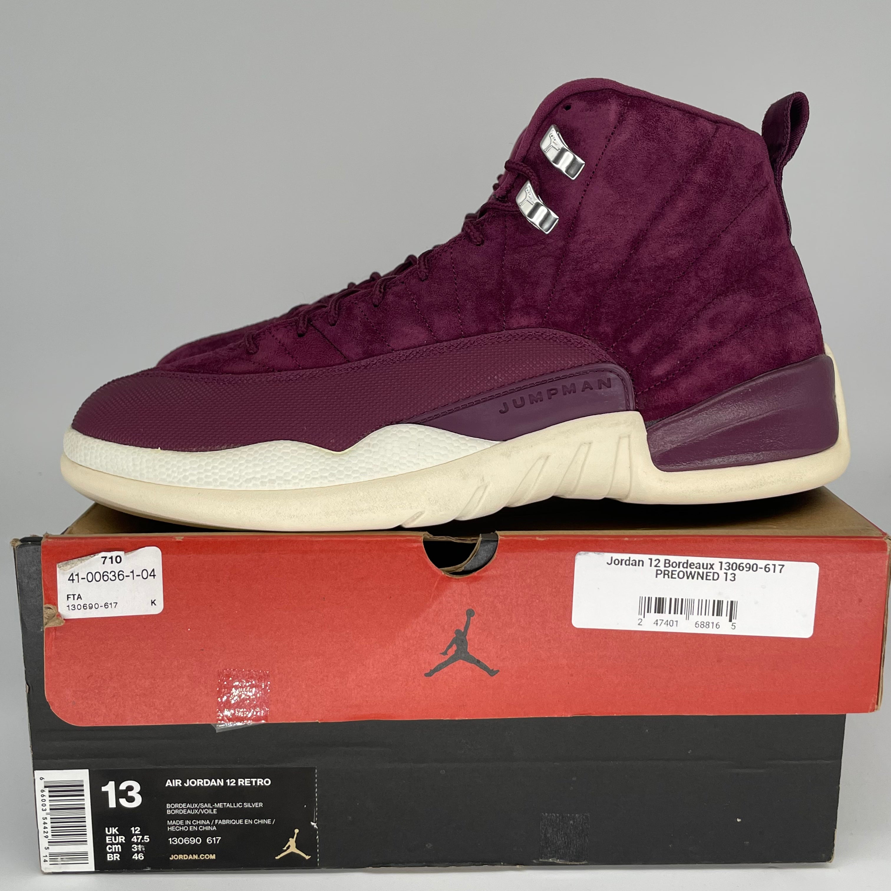 AIR JORDAN 12 Bordeaux Men's Basketball Shoes Size 13 - Retro 130690-617 for Court Performance & Street Style