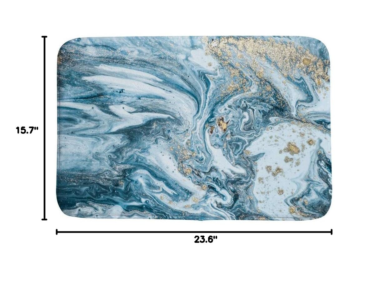 Premium Non-Slip Bath Rug - Luxury Marble Gold & Blue Bath Mat, Ultra Absorbent Microfiber Velvet Shower Carpet (24