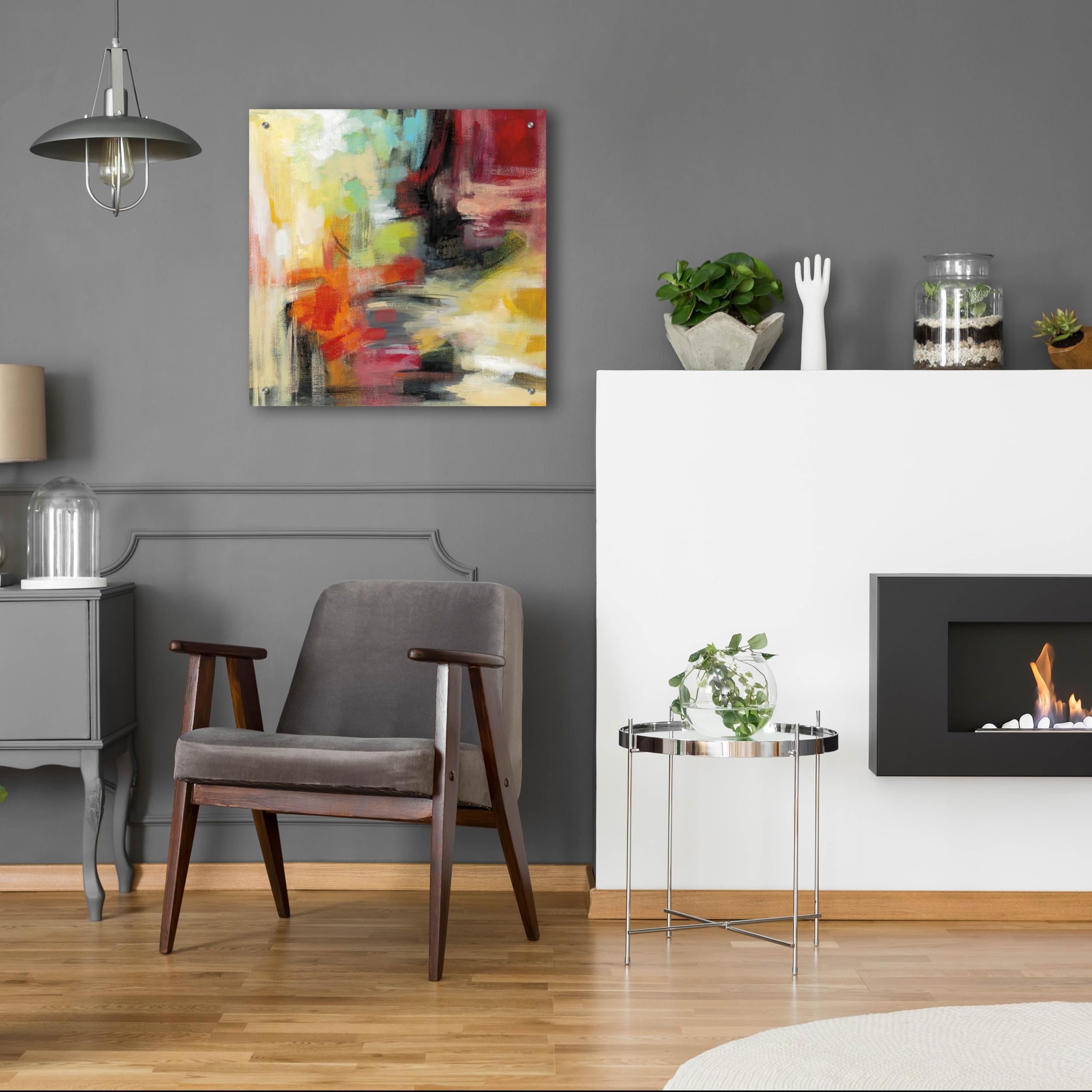 Silvia Vassileva 'Kyoto Summer' Acrylic Glass Wall Art - 24x24 Inch Modern Abstract Painting for Living Room, Bedroom & Office Decor