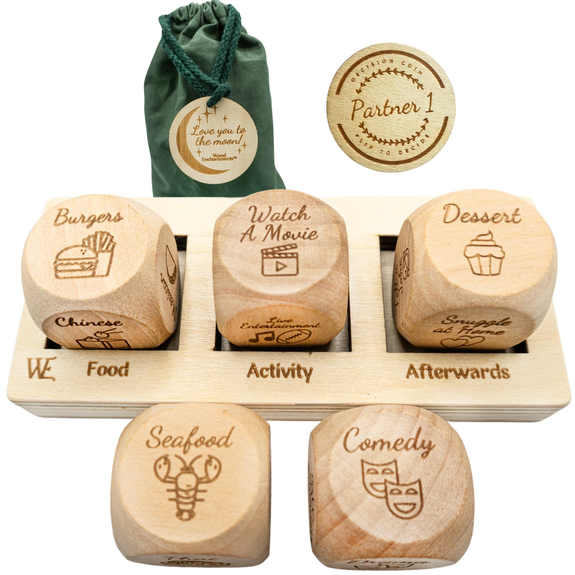 Deluxe Date Night Dice Game for Couples - Romantic Gift Set with 5 Dice, Decision Coin, Game Board & Carry Bag - Perfect for Anniversaries, Weddings, Bachelorette Parties & Bridal Showers - Fun Relationship Building Activity for Date Nights at Home