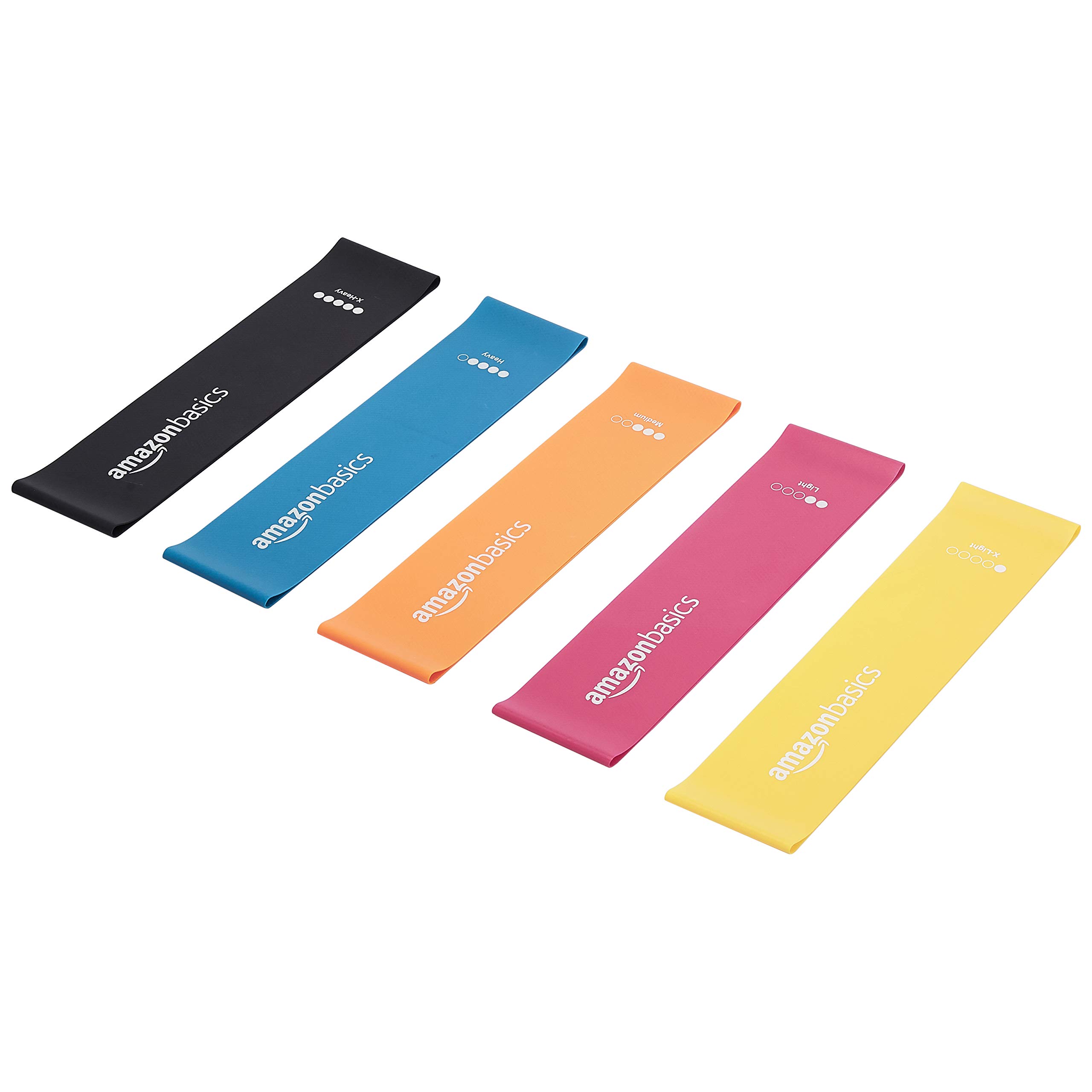 Amazon Basics Latex Resistance Bands - Set of 5 with Different Resistance Levels (Light to Heavy) for Home Workouts, Physical Therapy, Yoga, and Strength Training - Perfect for Men & Women Fitness Enthusiasts