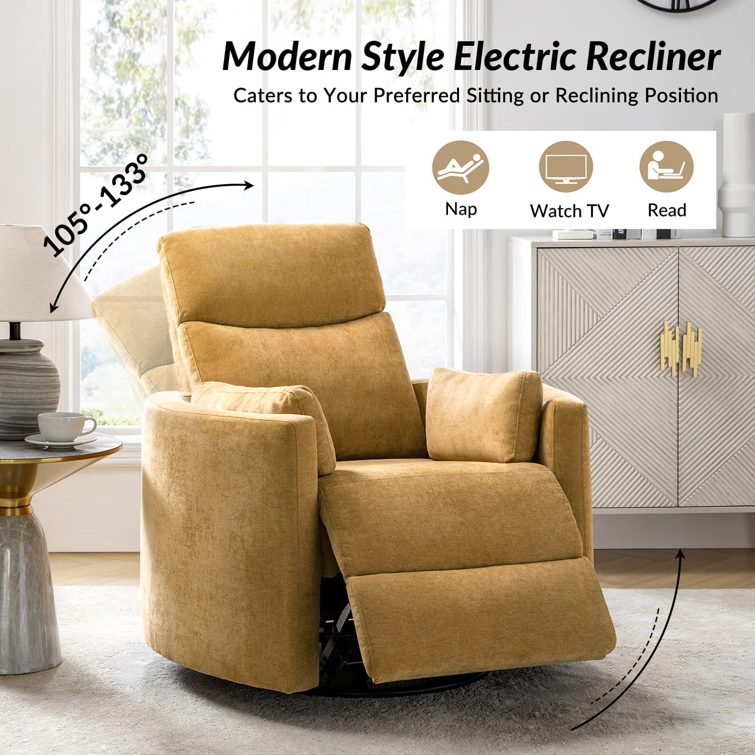 Monica Swivel Rocker Power Recliner Chair with Adjustable Headrest & Lumbar Support - Optional Removable Pillows - Perfect for Living Room, Home Theater & Relaxation