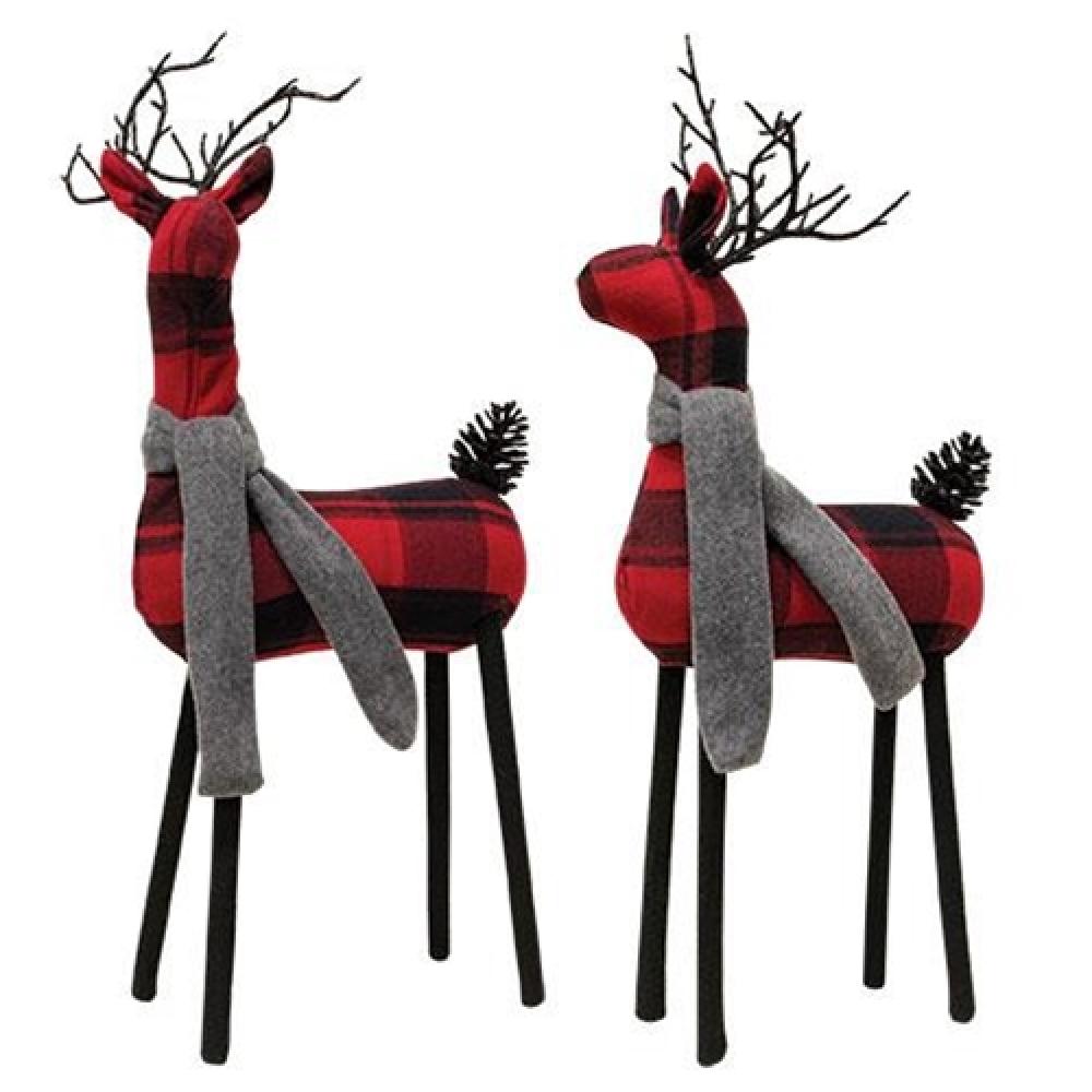 Black and Red Plaid Standing Deer Figurine with Scarf - 2 Assorted Styles - Perfect for Christmas Decor, Home Accents, and Holiday Gift Giving