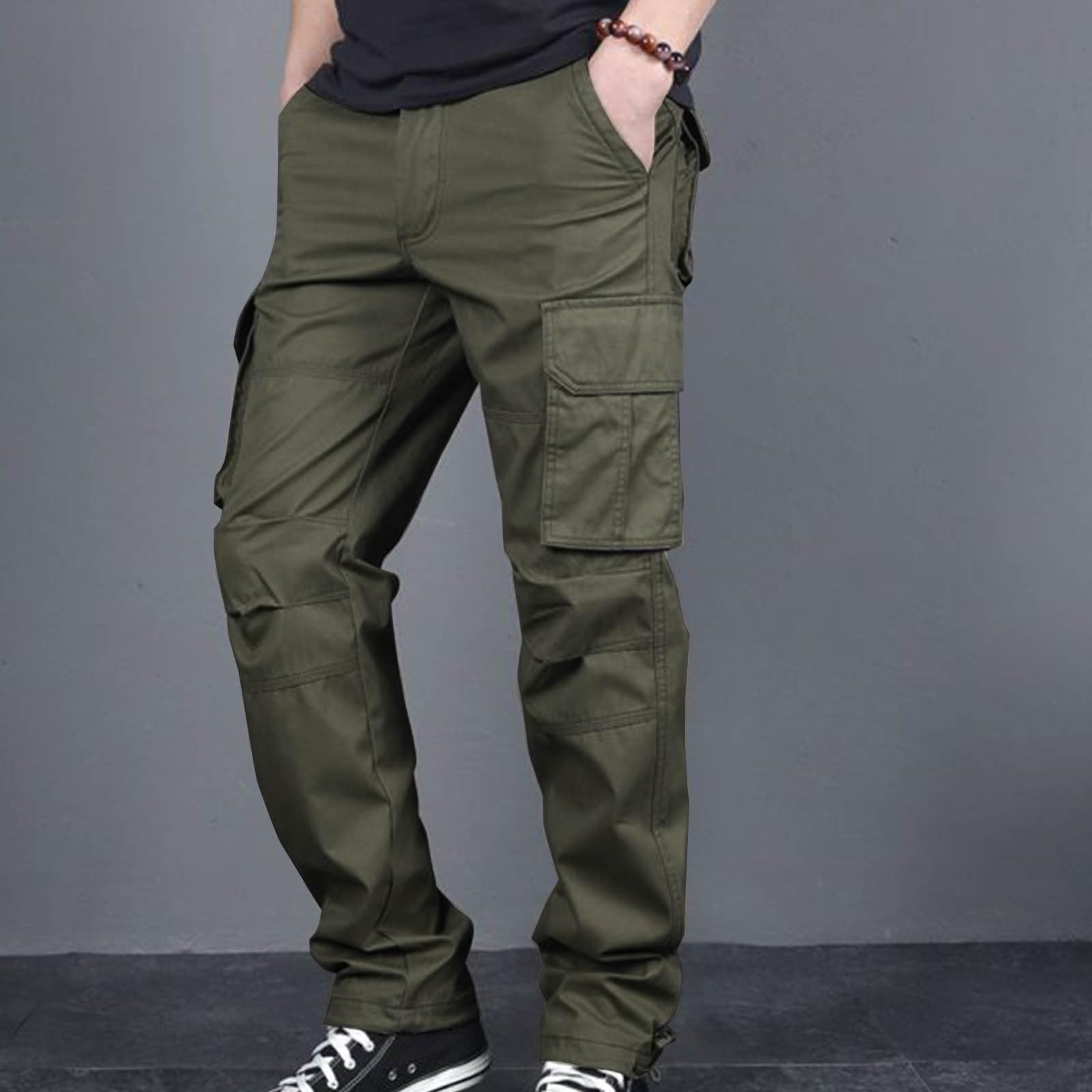 Wodceeke Men's Cargo Sweatpants - Elastic Waist Straight Leg Cotton Joggers for Summer | Comfortable Hiking & Workout Pants | Perfect for Outdoor Activities, Gym & Casual Wear