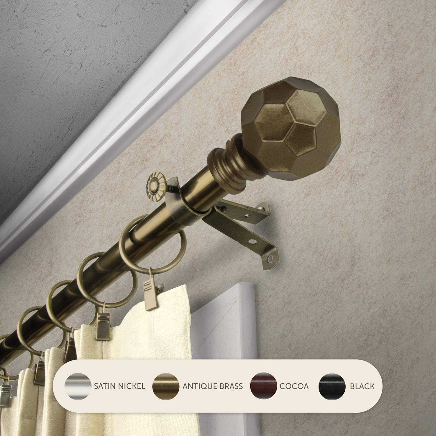 13/16-inch Single Curtain Rod in Antique Brass - Adjustable 120-170 inches - Perfect for Living Room, Bedroom & Window Treatments