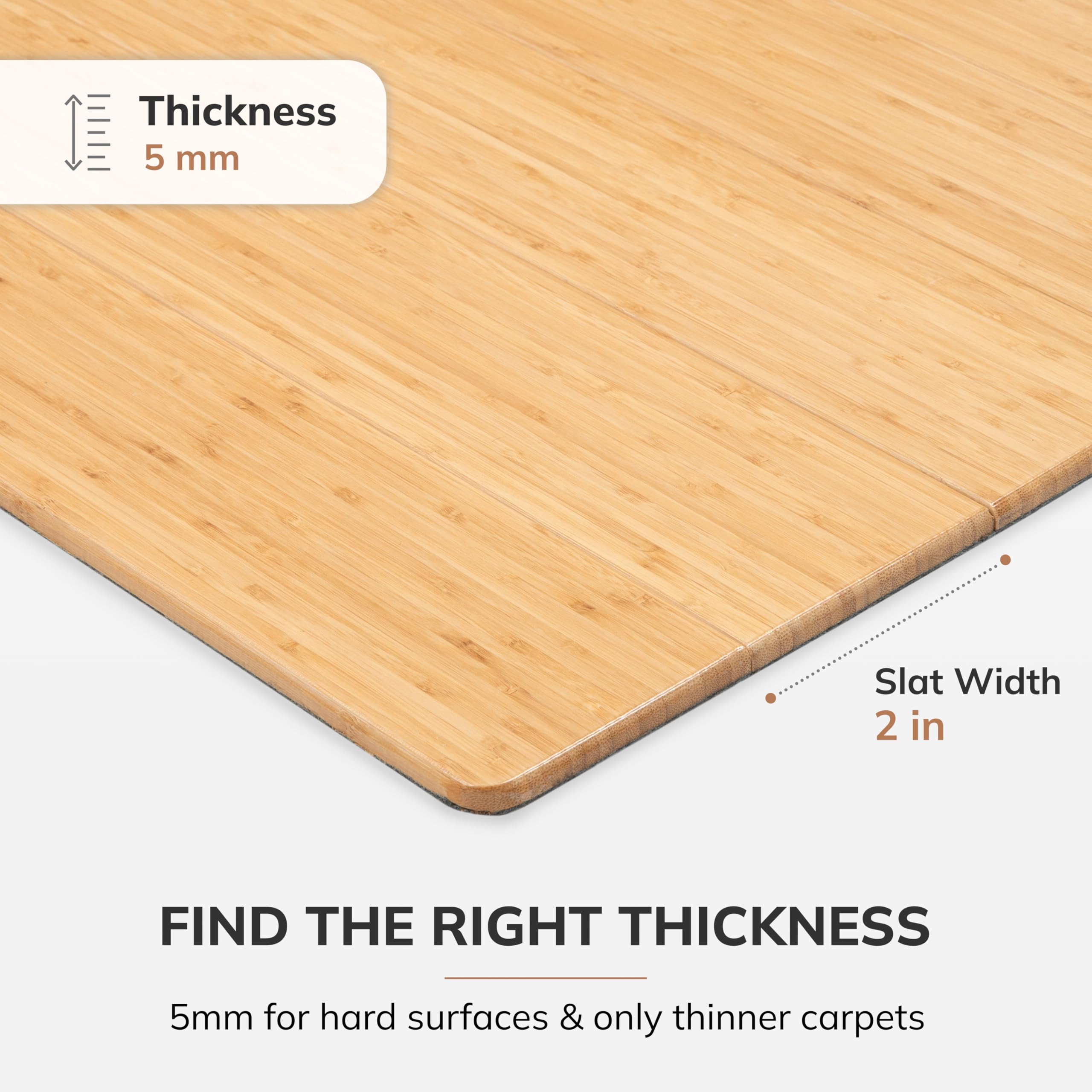 Premium Bamboo Chair Mat - 5mm Thick, Heavy Duty & Anti-Slip for Hardwood Floors - Office & Home Floor Protector - Ideal for Workspaces, Gaming Setups, and Home Offices