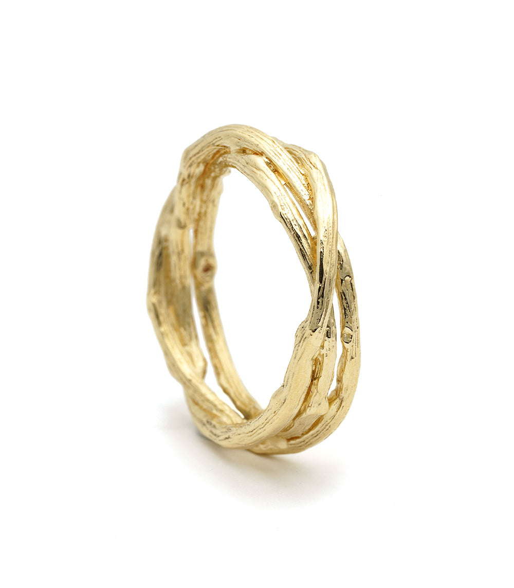 14K Gold Woven Branches Men's Wedding Band - Elegant & Durable Ring for Engagement, Anniversary & Special Occasions