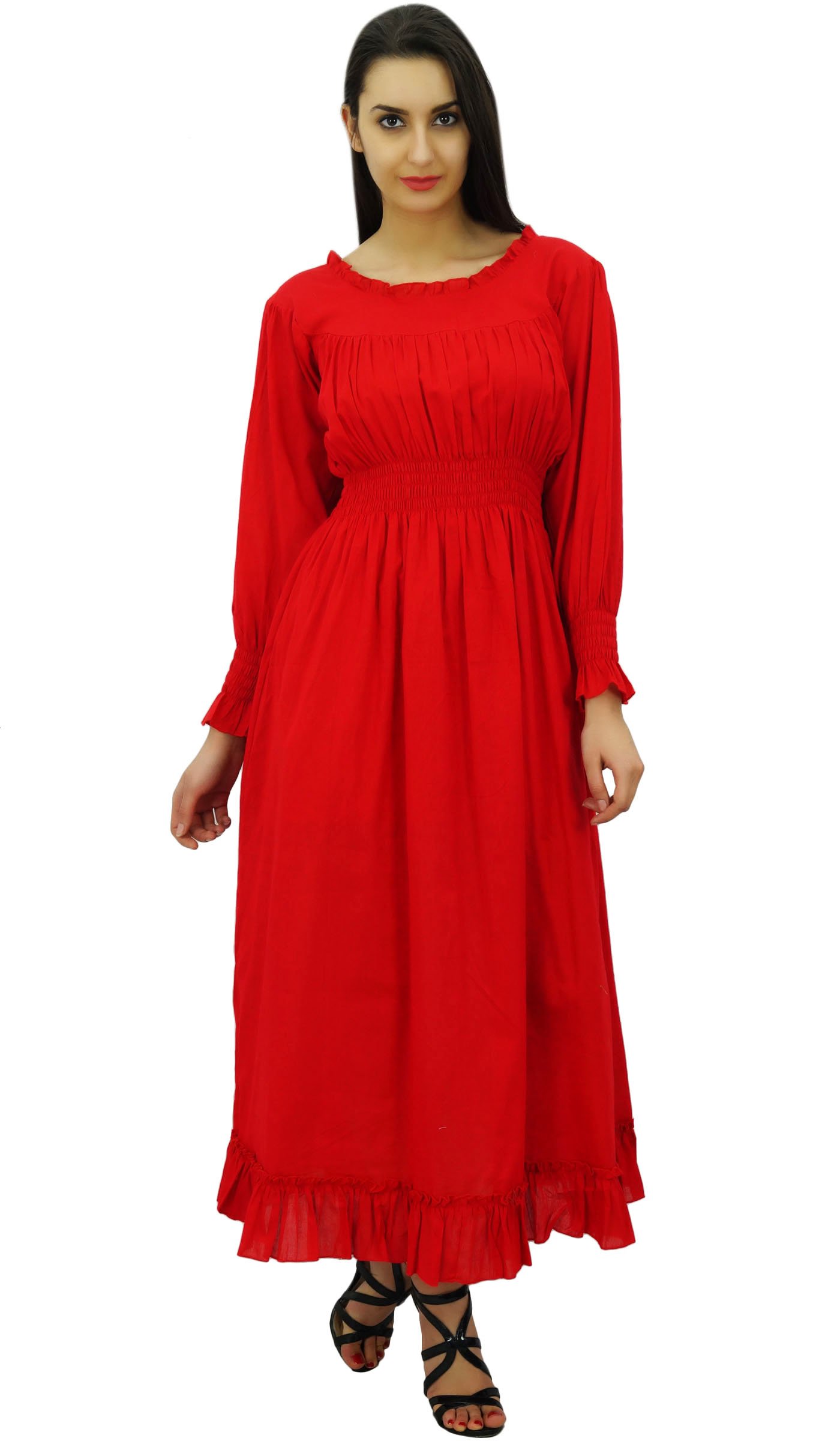 Bimba Women's Cotton Smocked Waist Long Casual Maxi Dress - Flowy Summer Beach Dress for Vacation, Date Night & Outdoor Parties