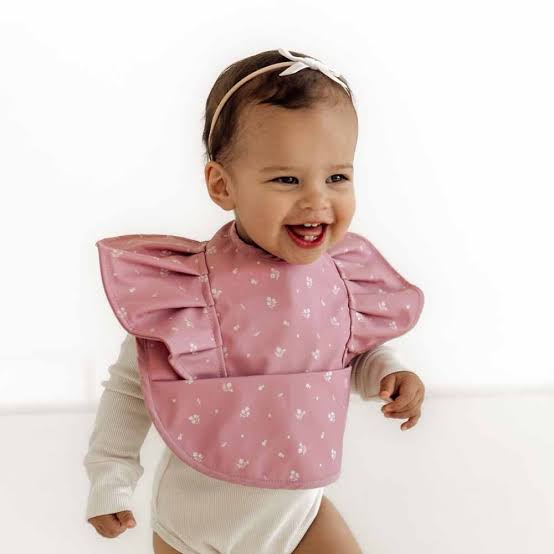 Snuggle Hunny Waterproof Frill Baby Bib - Pink Fleur Design for Messy Feeding & Drooling Protection