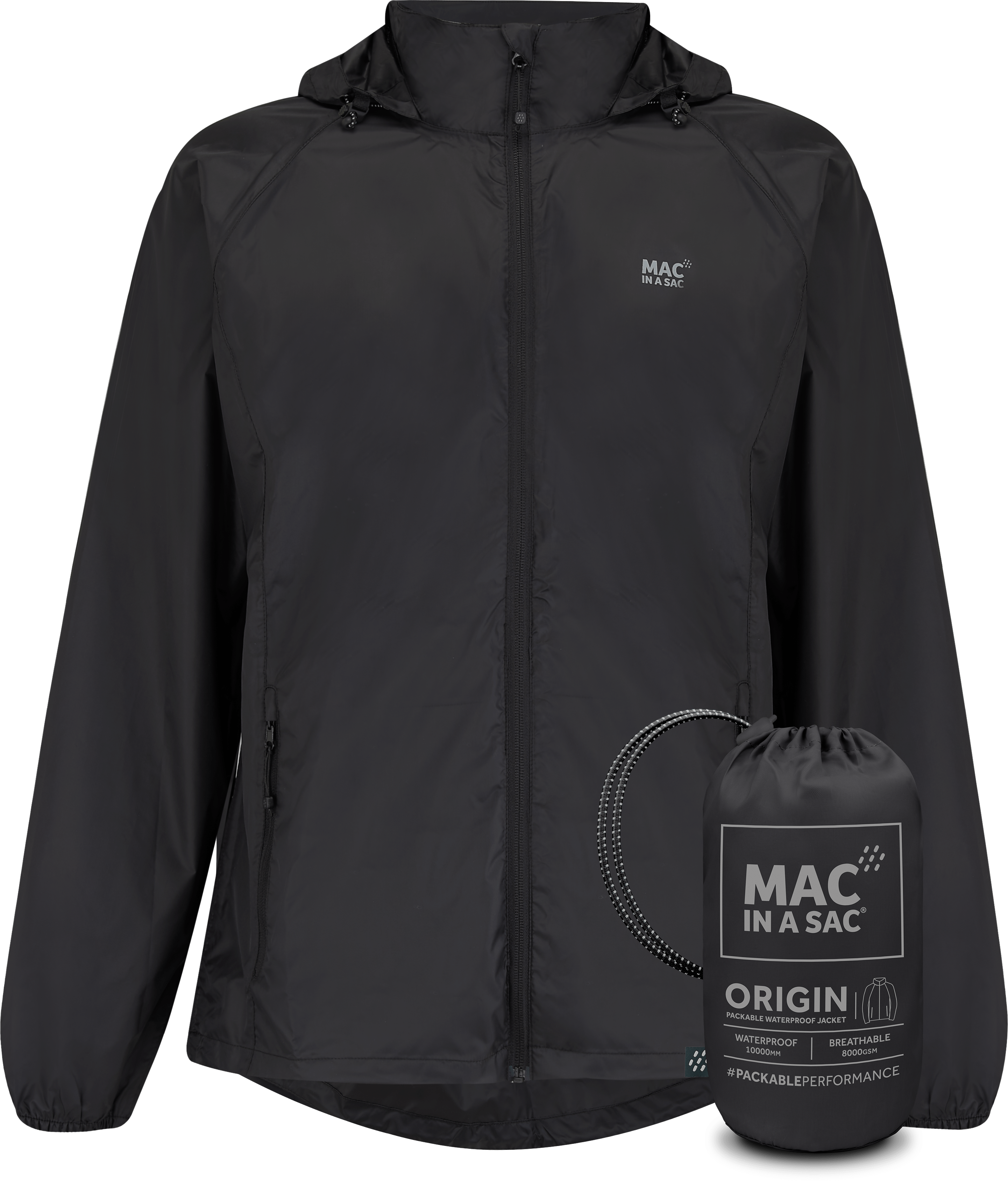 Mac In A Sac ORIGIN 2 Jacket - Lightweight Waterproof Windbreaker for Men & Women | Perfect for Hiking, Camping & Outdoor Adventures (Black)